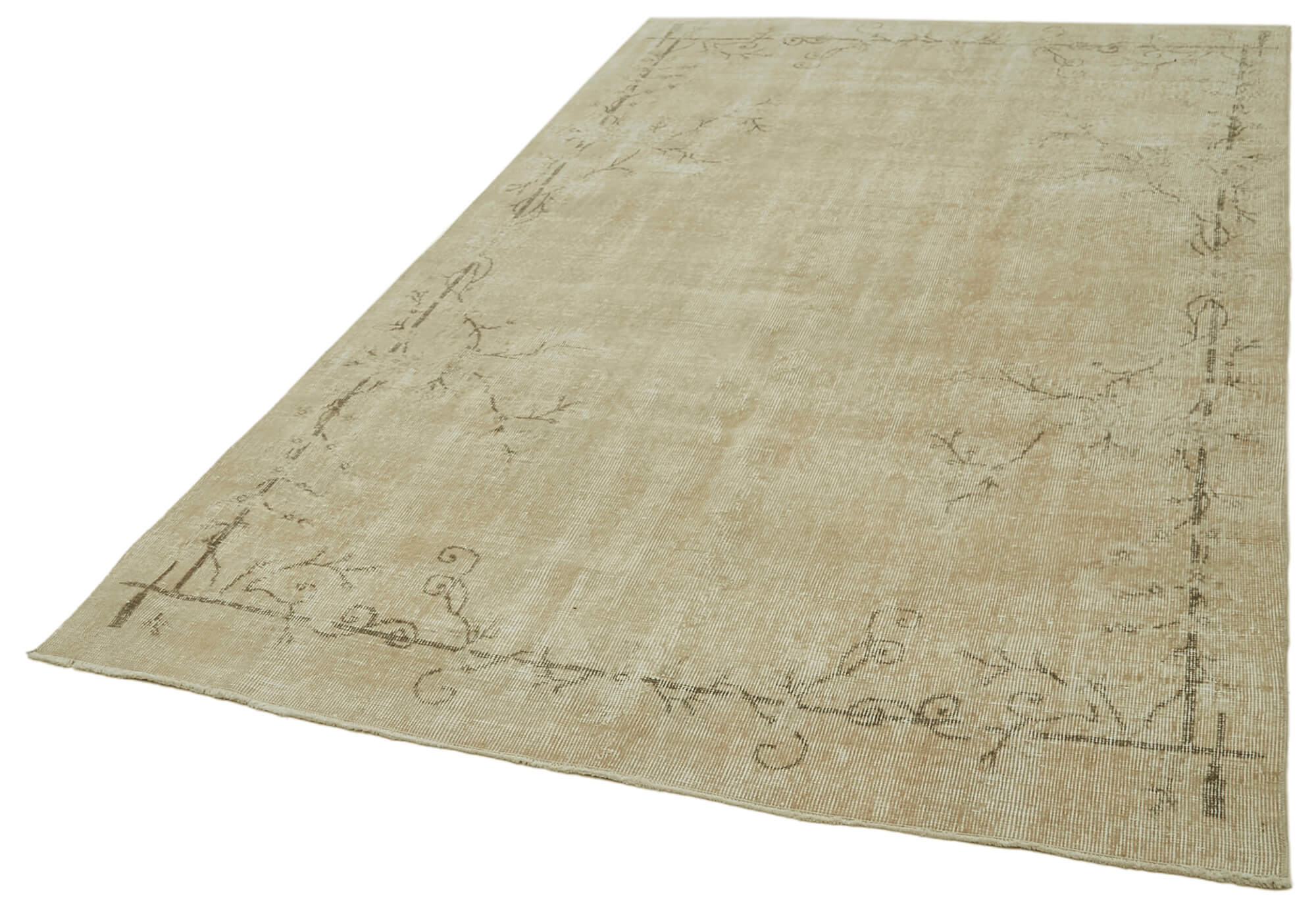 Vintage Wool Area Rug – Handmade Cotton Rug | Beige Turkish Vintage Carpet 5'9''x9'3''