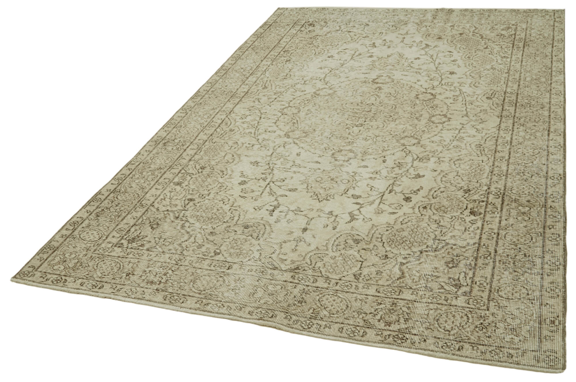 Handmade Wool Area Rug – Vintage Cotton Rug | Beige Natural Fiber Carpet 5'8''x8'8''
