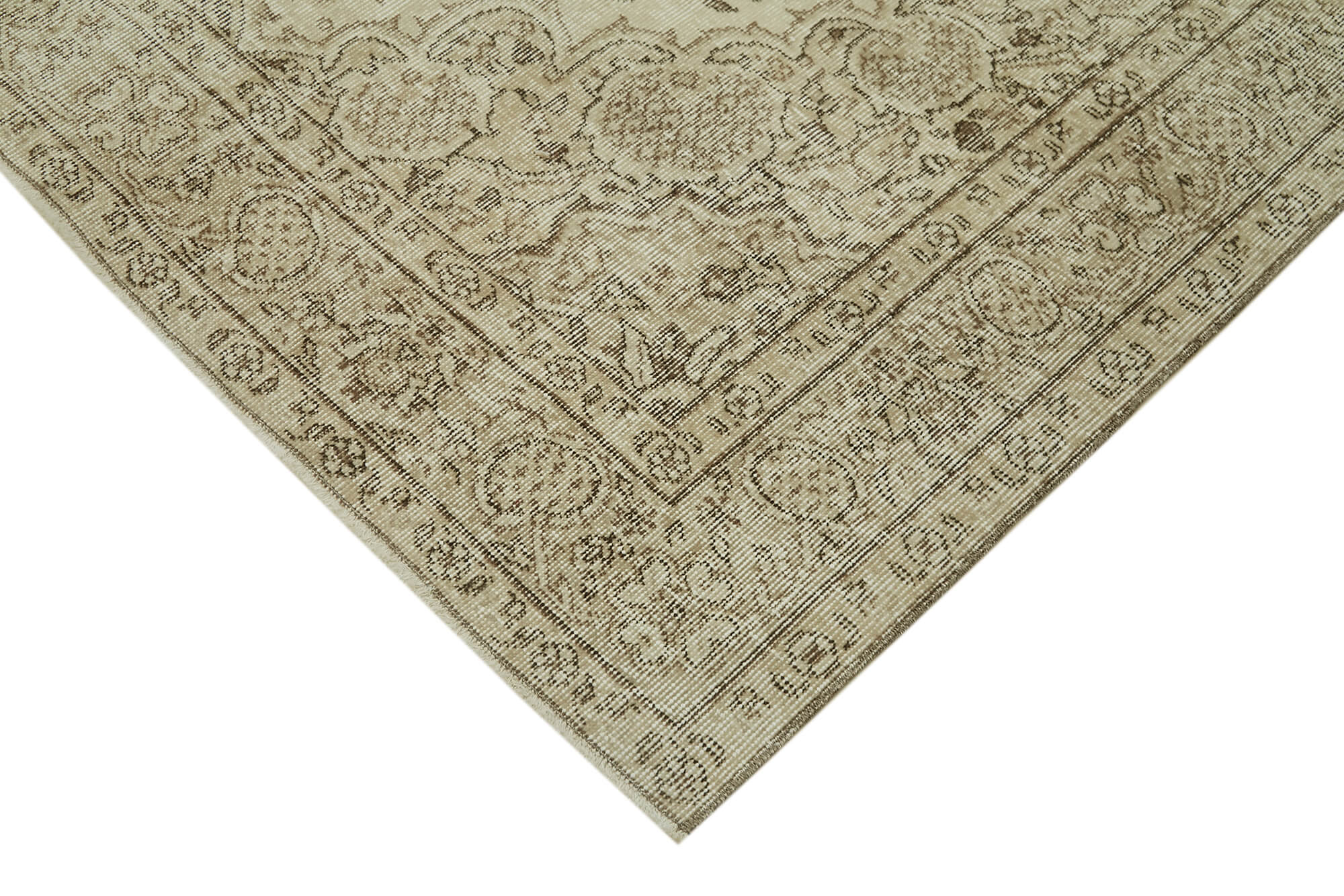 Handmade Wool Area Rug – Vintage Cotton Rug | Beige Natural Fiber Carpet 5'8''x8'8''