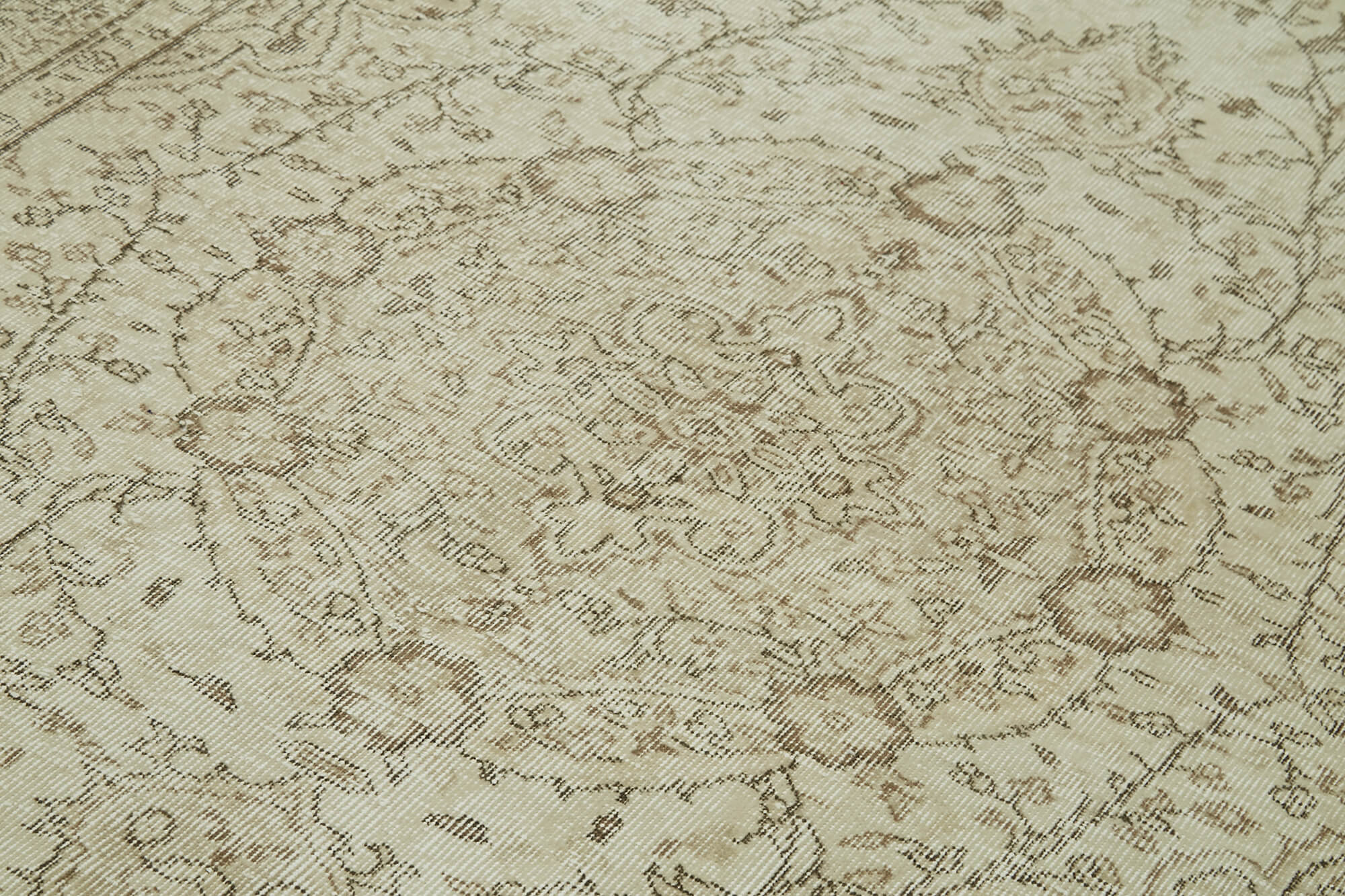 Handmade Wool Area Rug – Vintage Cotton Rug | Beige Natural Fiber Carpet 5'8''x8'8''