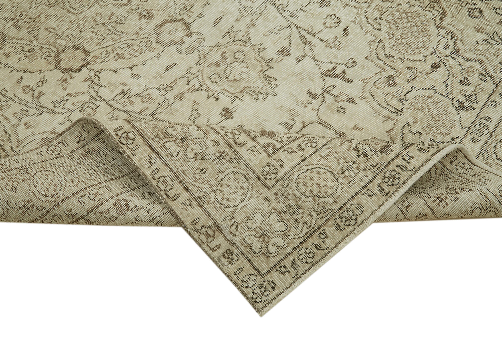 Handmade Wool Area Rug – Vintage Cotton Rug | Beige Natural Fiber Carpet 5'8''x8'8''