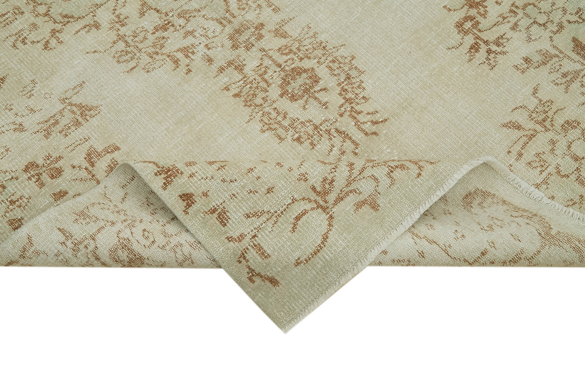 Handmade Wool Area Rug – Vintage Cotton Rug 5'0''x8'11'' Beige Natural Fiber