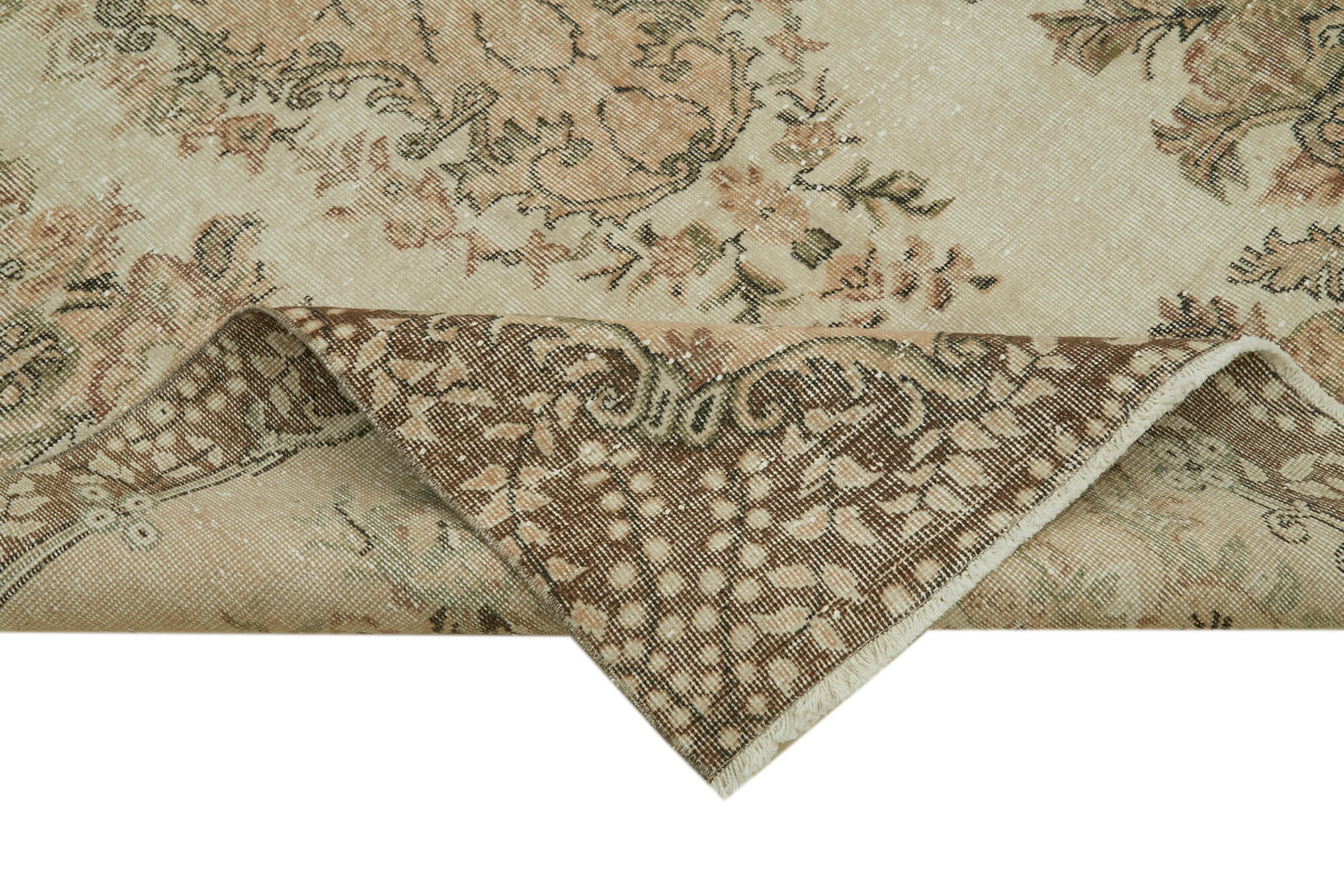 Handmade Wool Area Rug – Vintage Cotton Rug 5'10'' x 9'7'' Beige Area Carpet
