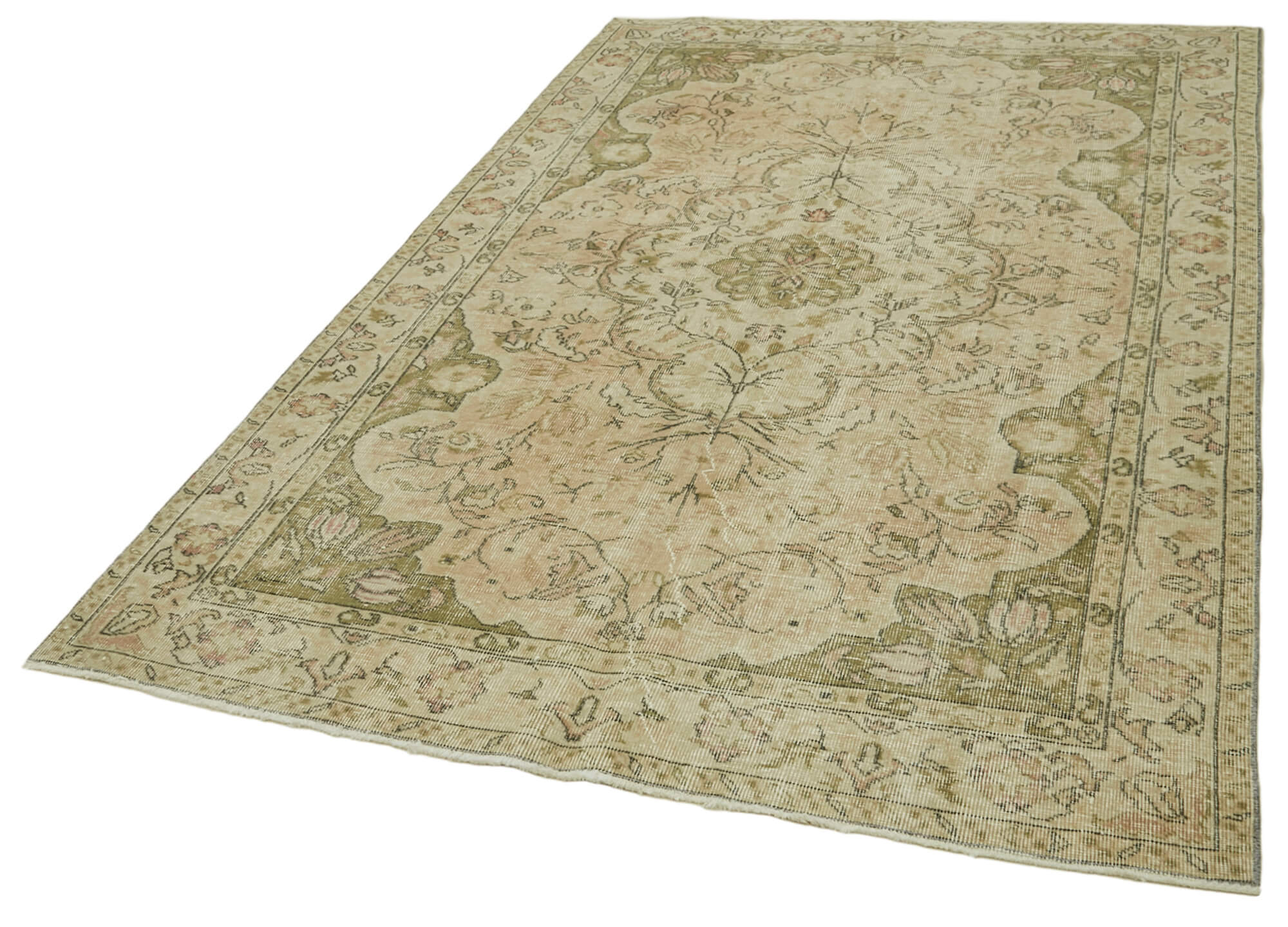 Handmade Vintage Area Rug – Beige Wool Carpet, Cotton Blend, 5'3''x8'6''