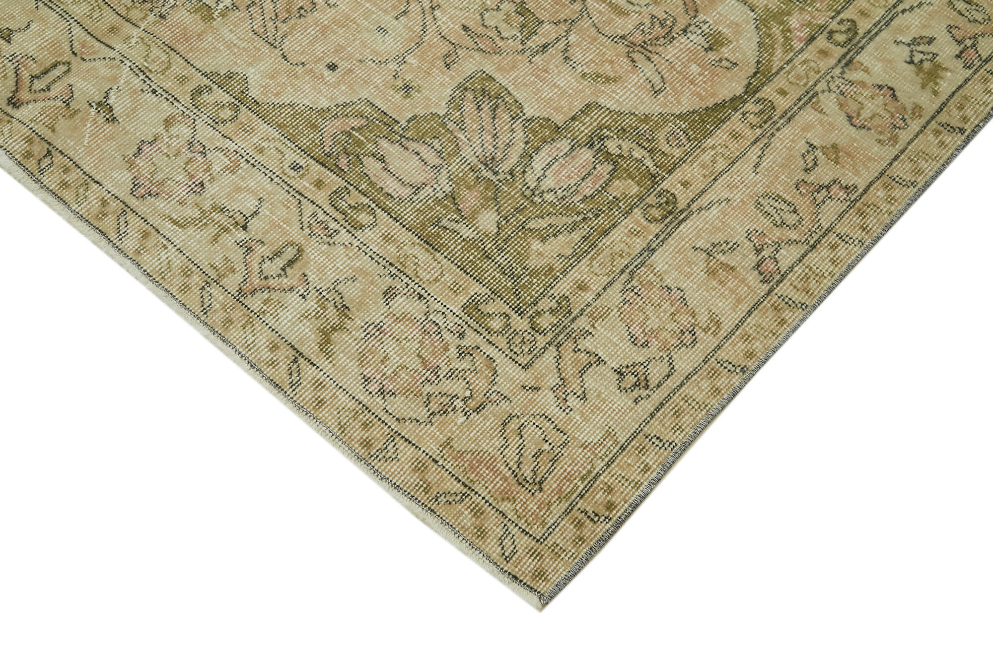 Handmade Vintage Area Rug – Beige Wool Carpet, Cotton Blend, 5'3''x8'6''