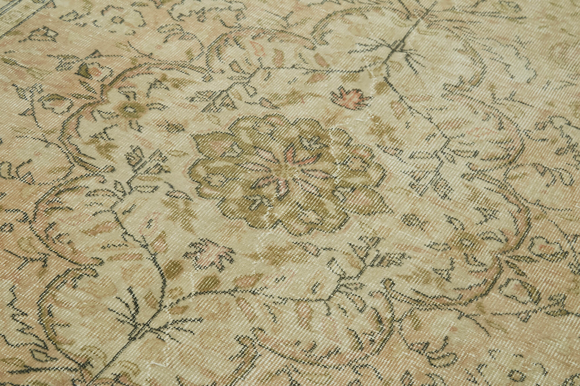 Handmade Vintage Area Rug – Beige Wool Carpet, Cotton Blend, 5'3''x8'6''
