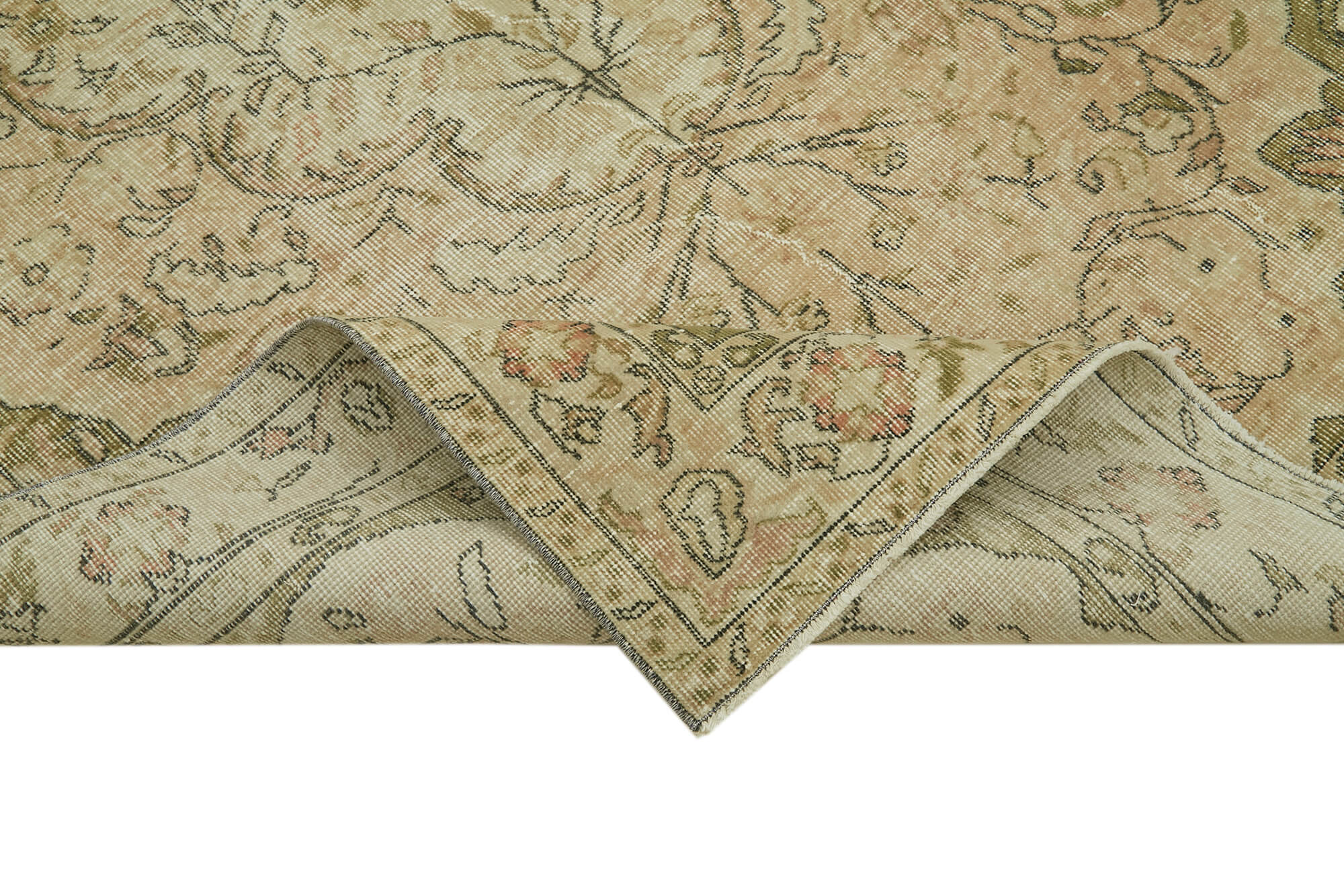 Handmade Vintage Area Rug – Beige Wool Carpet, Cotton Blend, 5'3''x8'6''