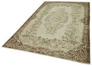 Handmade Vintage Area Rug – Beige Wool Carpet 5'7''x9'3'' | Durable Cotton Wool Blend