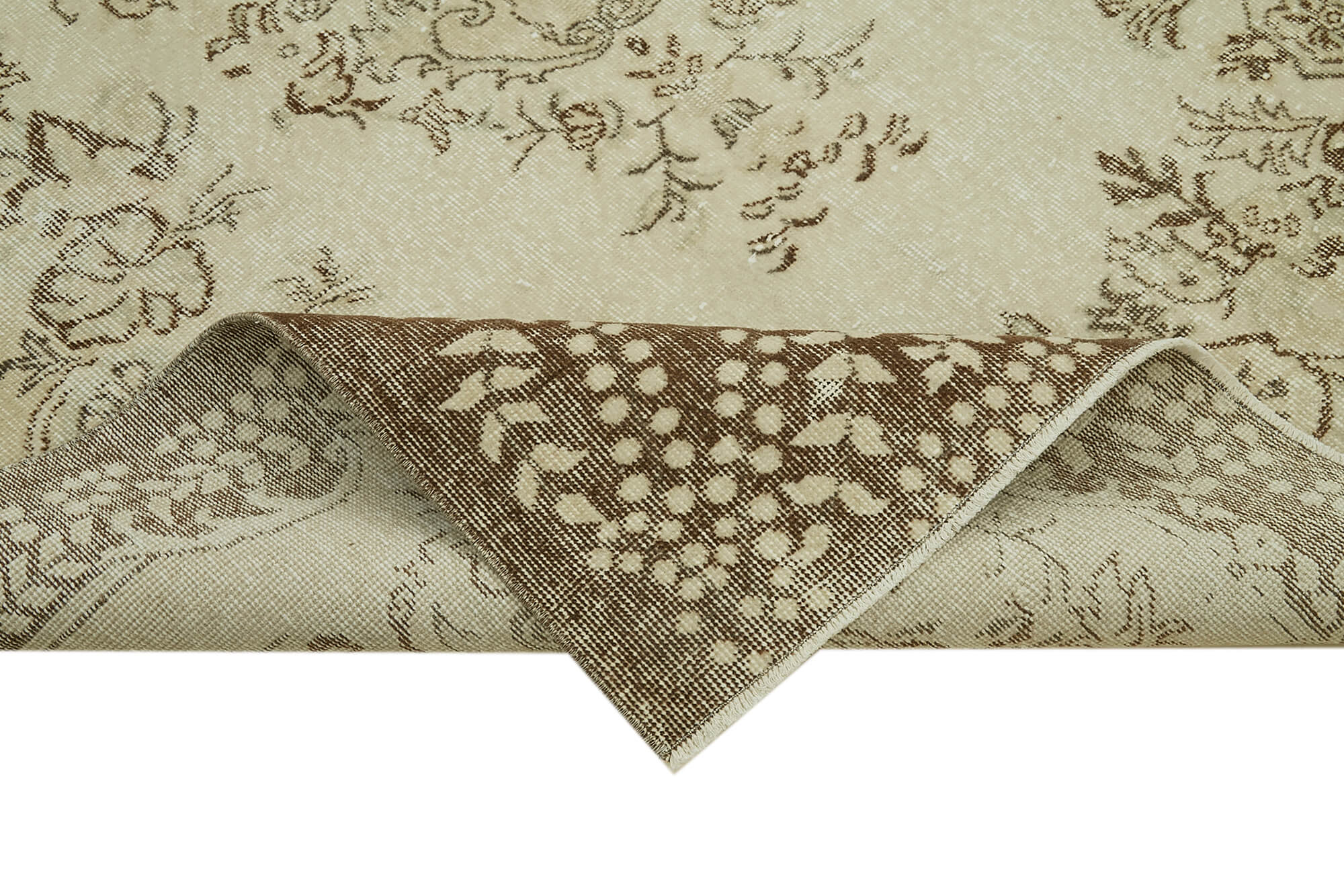 Handmade Vintage Area Rug – Beige Wool Carpet 5'7''x9'3'' | Durable Cotton Wool Blend