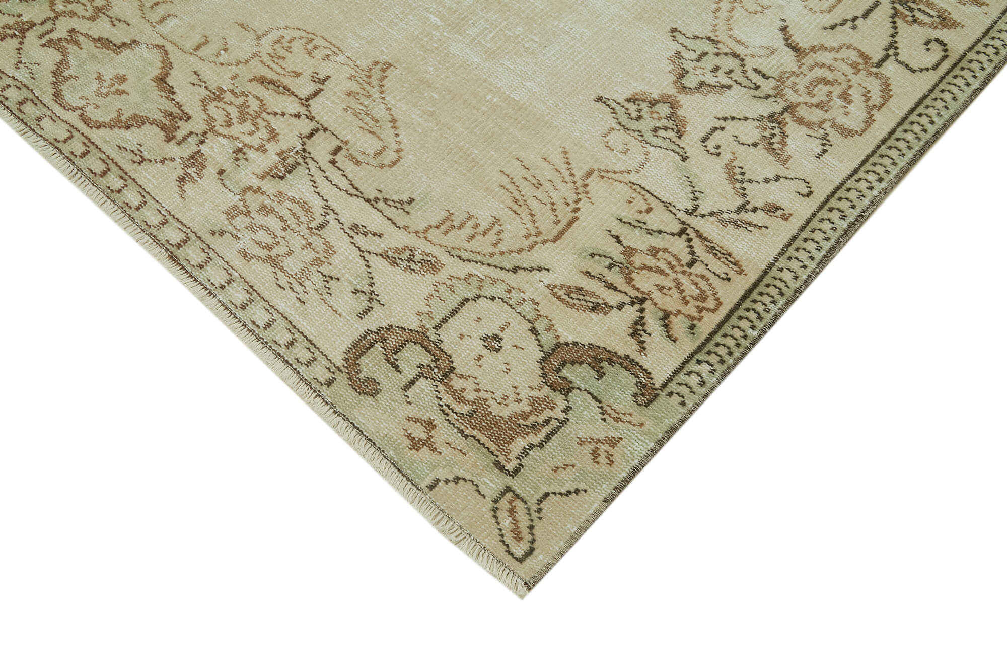 Handmade Wool Area Rug – Vintage Cotton Rug | Beige Wool Carpet 5'5''x8'9''
