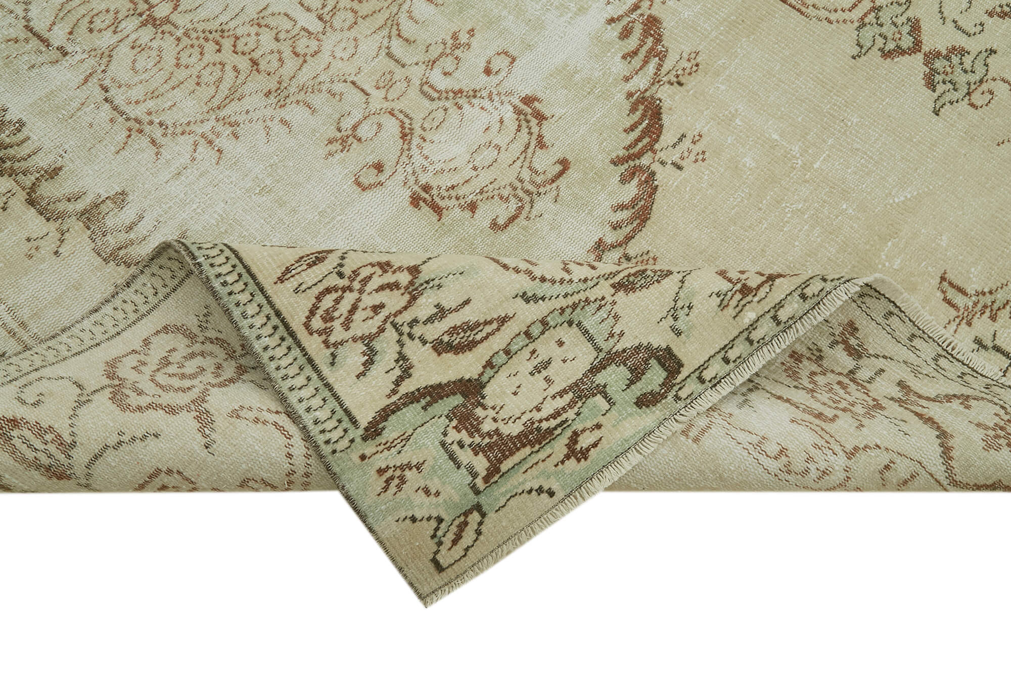 Handmade Wool Area Rug – Vintage Cotton Rug | Beige Wool Carpet 5'5''x8'9''