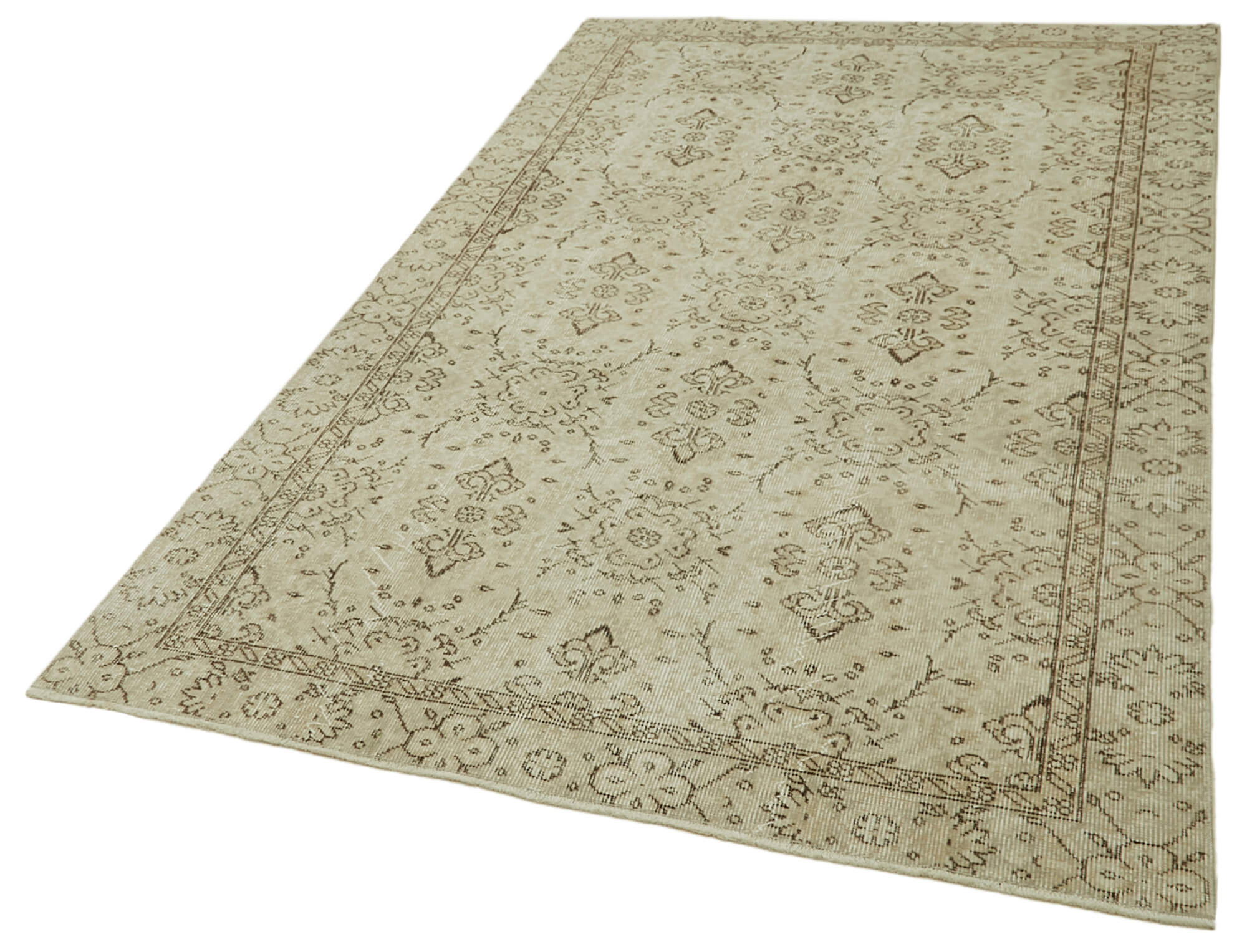 Handmade Wool Area Rug – Vintage Cotton Rug | Beige Wool Carpet 4'10''x8'5''