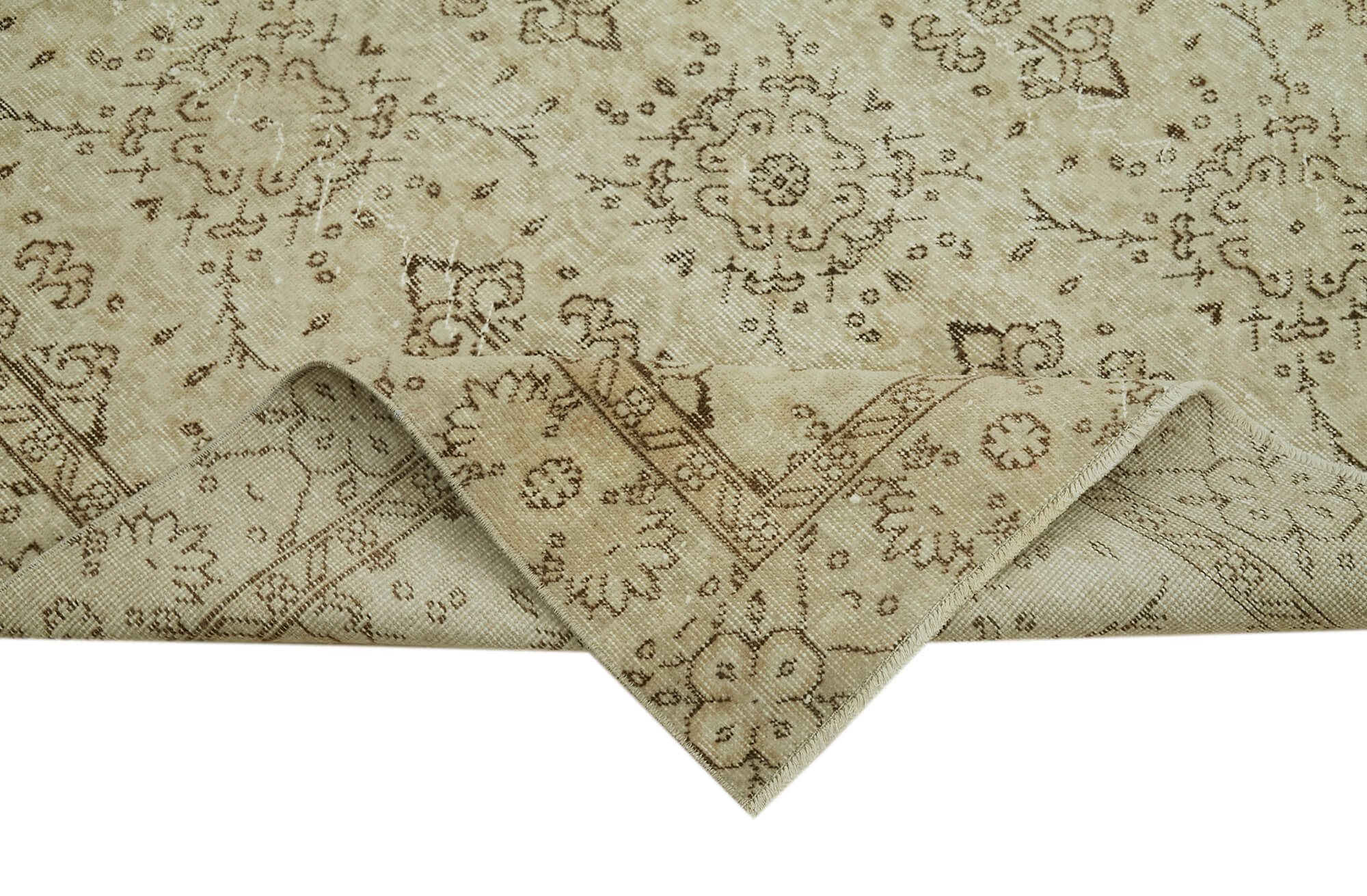 Handmade Wool Area Rug – Vintage Cotton Rug | Beige Wool Carpet 4'10''x8'5''