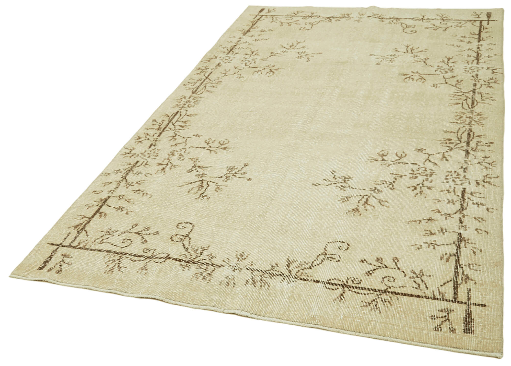 Handmade Wool Area Rug – Vintage Cotton Rug, Beige Area Carpet 5'0''x8'3''