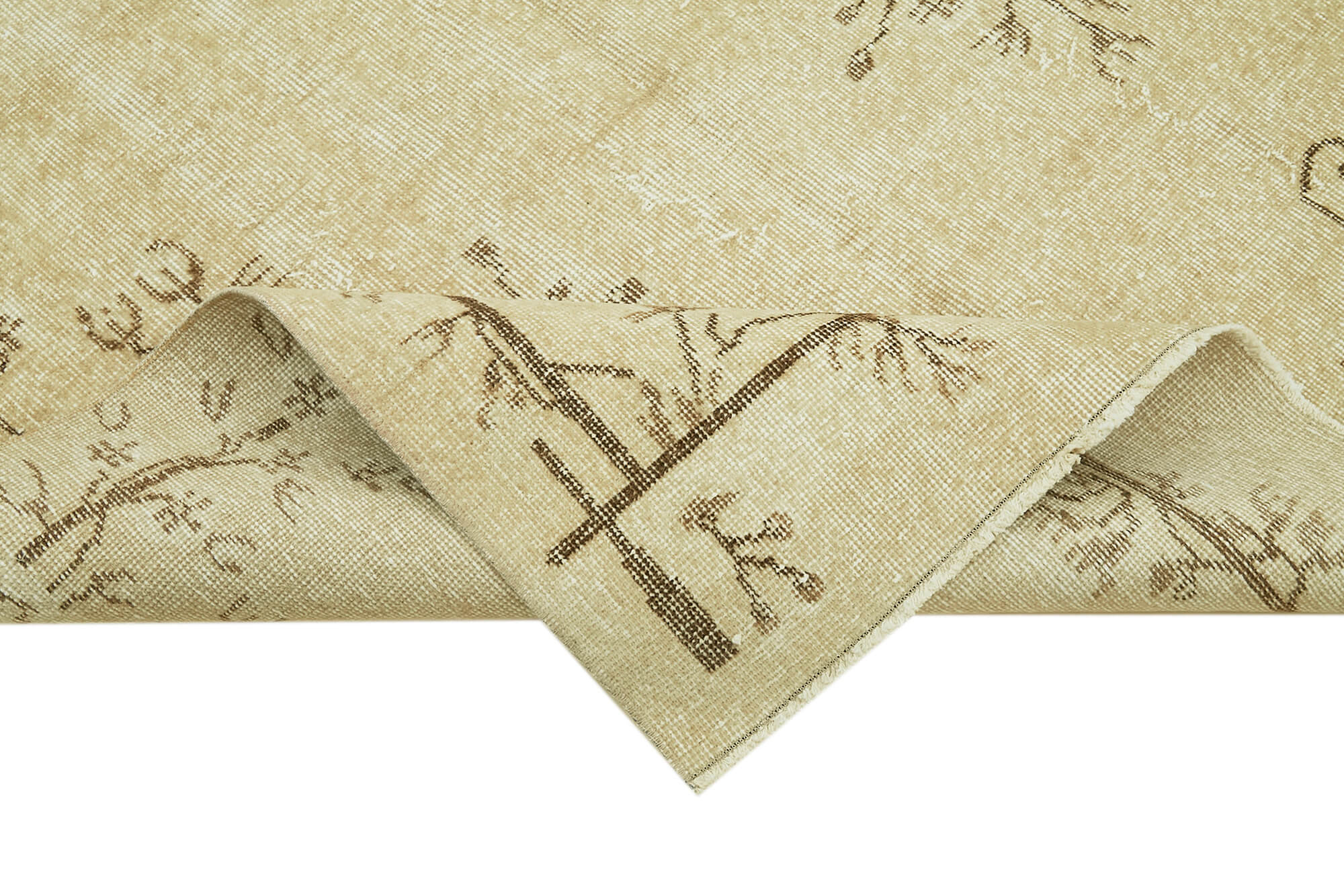 Handmade Wool Area Rug – Vintage Cotton Rug, Beige Area Carpet 5'0''x8'3''