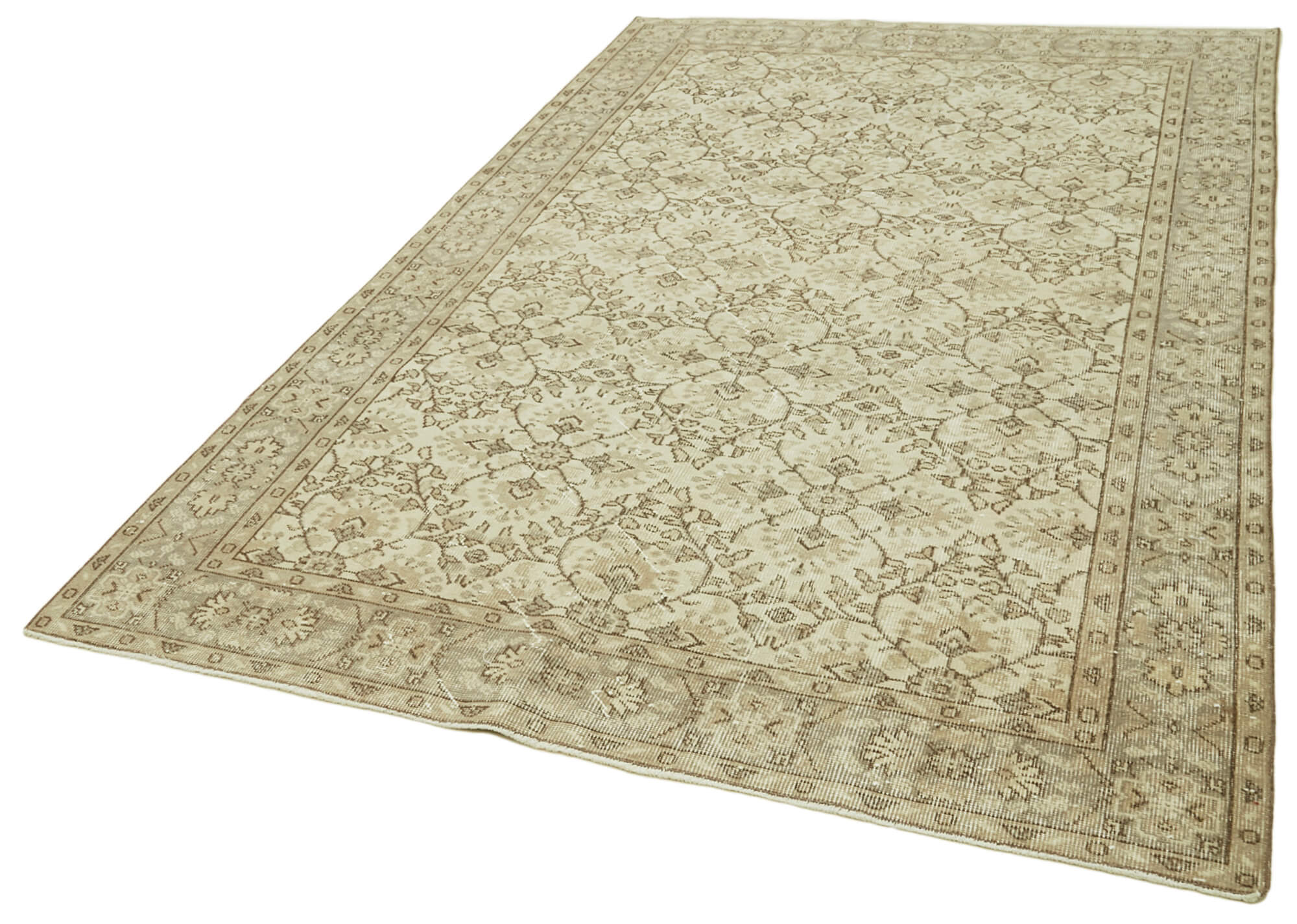 Handmade Wool Area Rug – Vintage Cotton Rug 5'6'' x 8'8'' Beige Classic Style