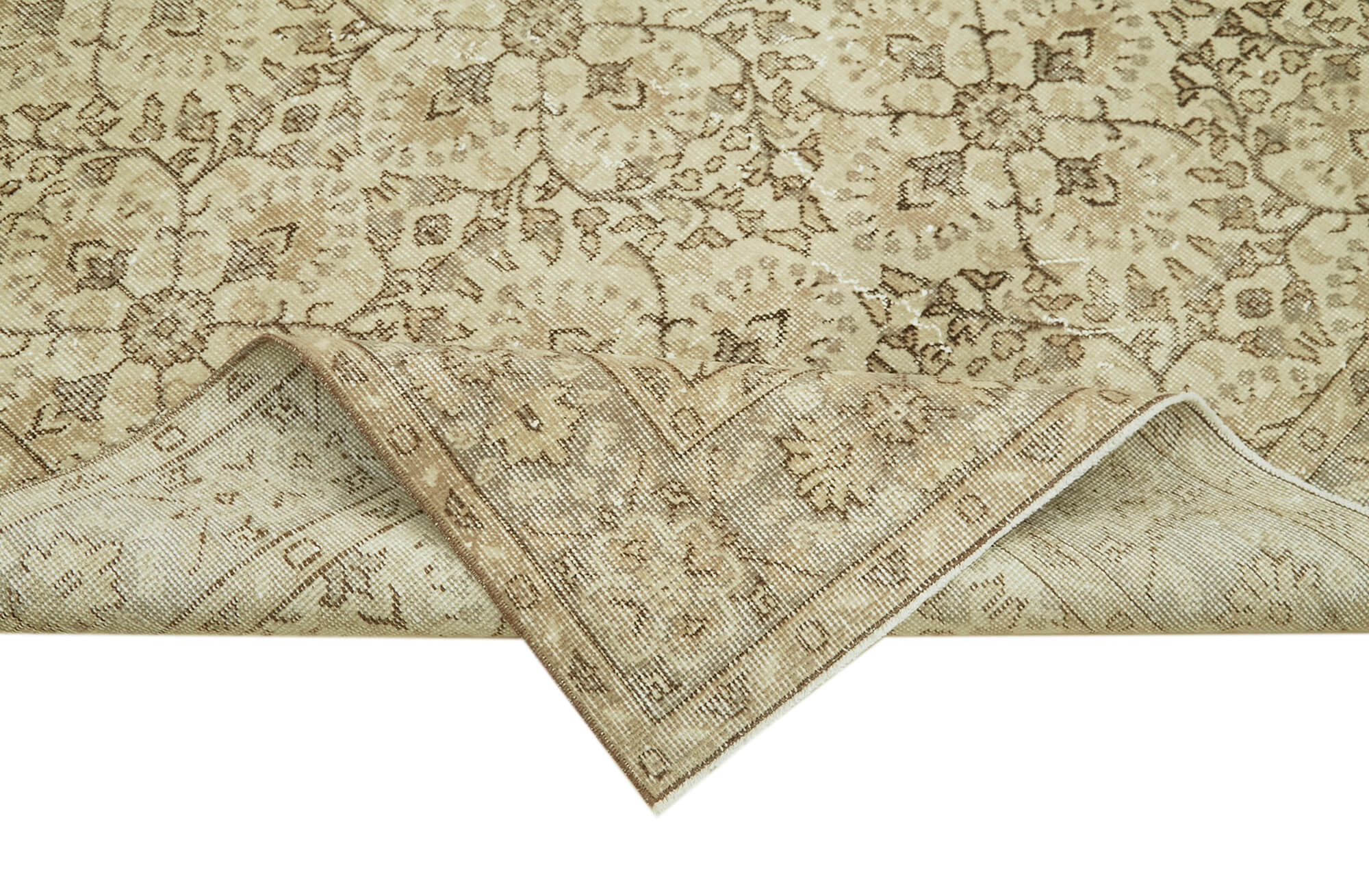 Handmade Wool Area Rug – Vintage Cotton Rug 5'6'' x 8'8'' Beige Classic Style