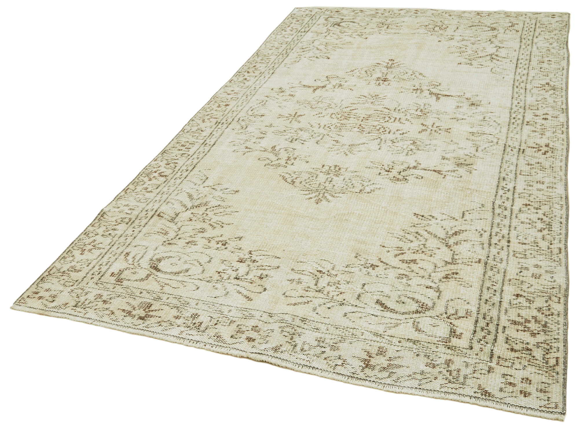 Handmade Wool Area Rug - Vintage Cotton Rug, Beige Neutral Color Carpet 5'0''x8'11''