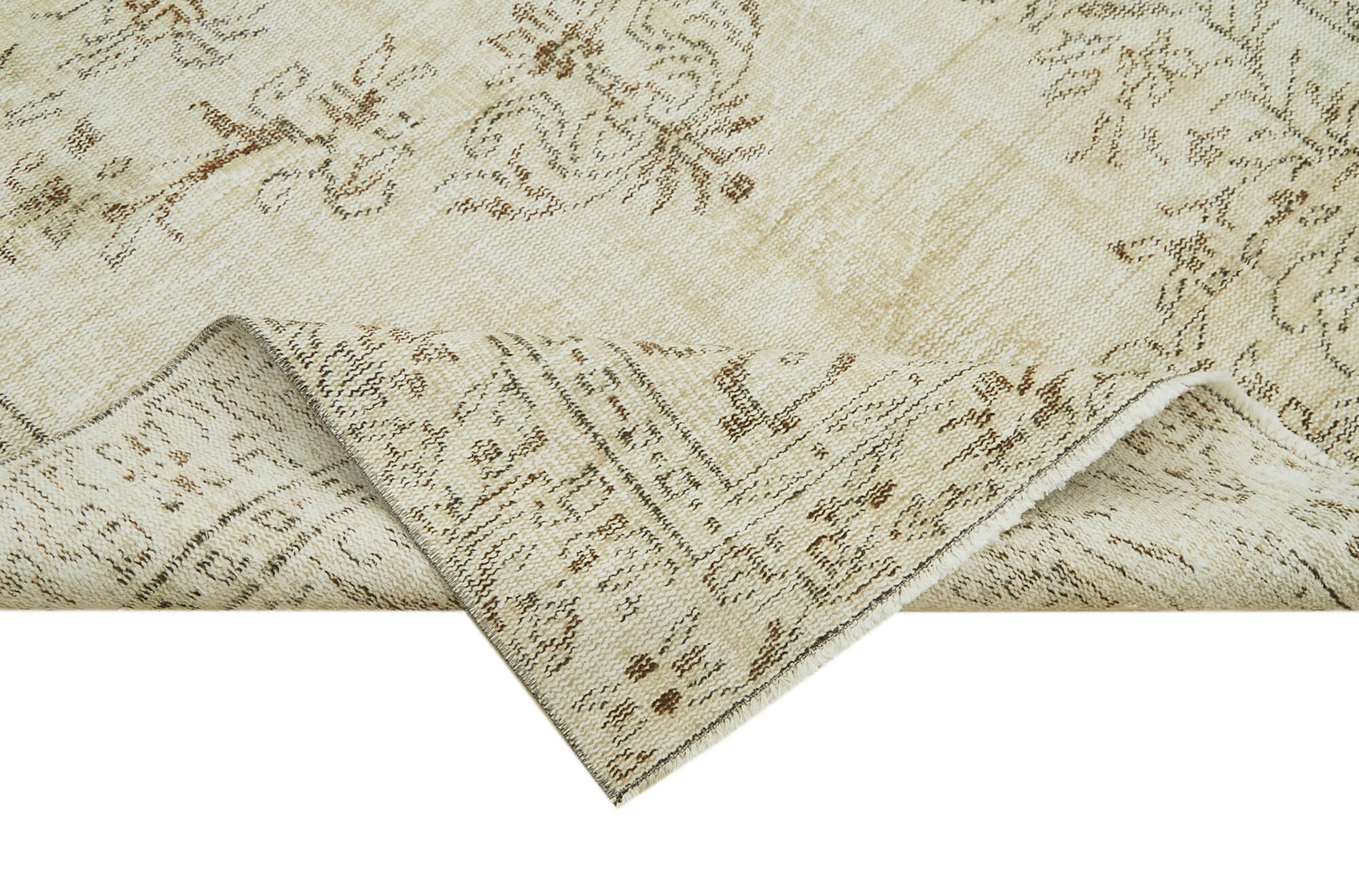 Handmade Wool Area Rug - Vintage Cotton Rug, Beige Neutral Color Carpet 5'0''x8'11''