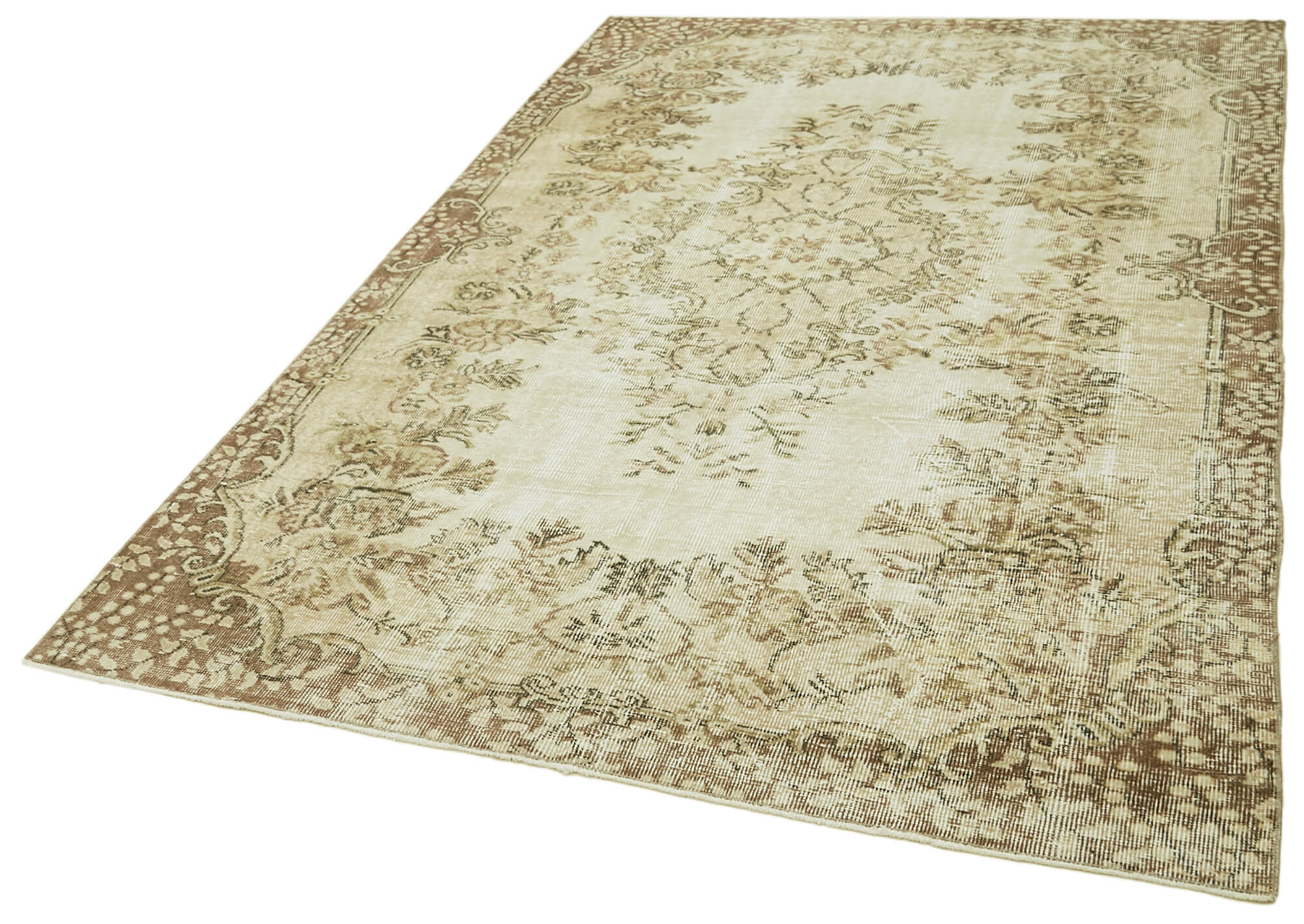 Handmade Vintage Area Rug – Beige Wool Rug, Soft Cotton Floor Carpet 5'5''x8'0''