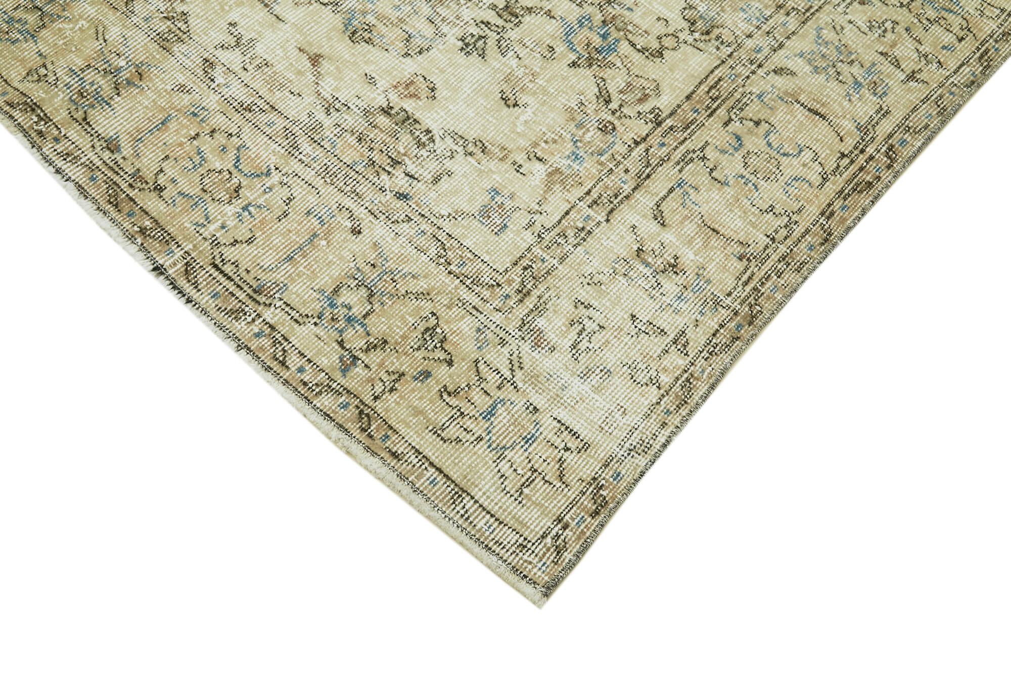 Vintage Cotton Wool Rug - Handmade Area Rug 4'11'' x 7'2'' | Beige Wool, Durable Natural Fiber