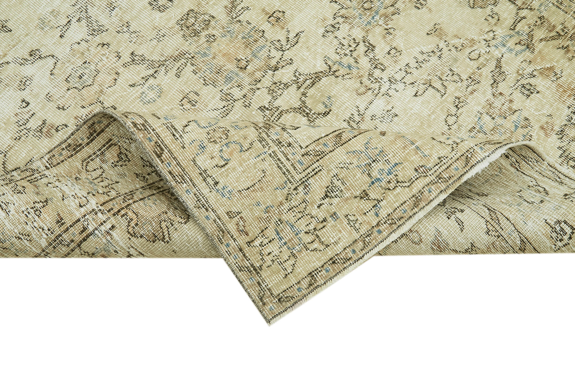 Vintage Cotton Wool Rug - Handmade Area Rug 4'11'' x 7'2'' | Beige Wool, Durable Natural Fiber