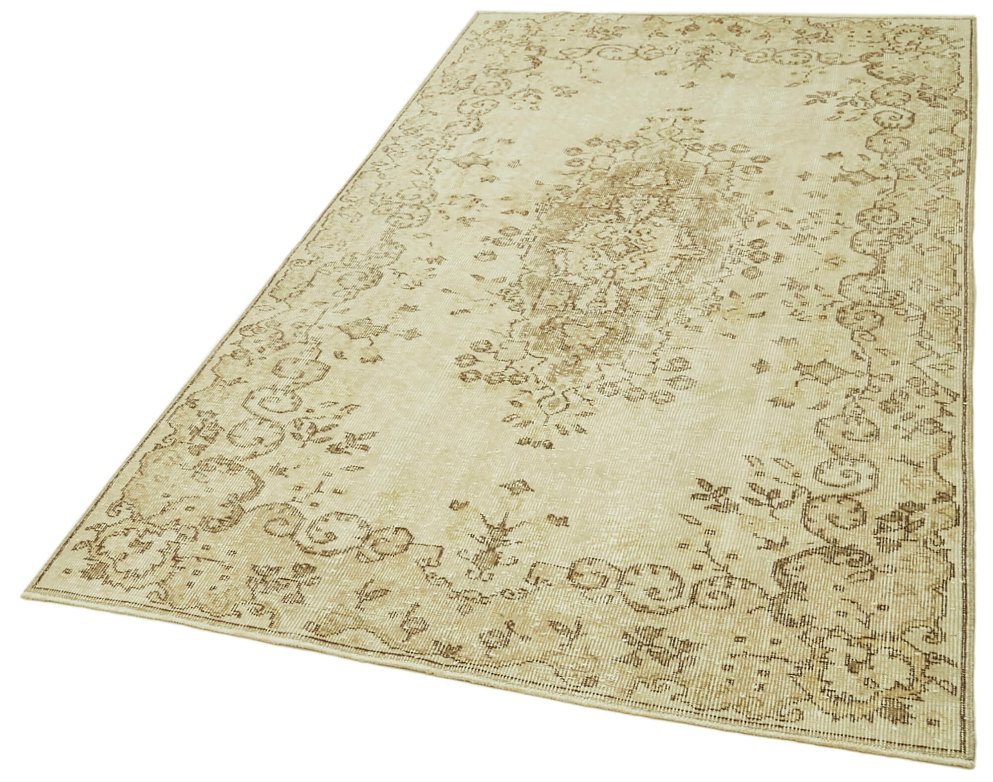 Handmade Wool Area Rug – Vintage Cotton Rug 4'5''x8'0'' Beige Turkish Carpet