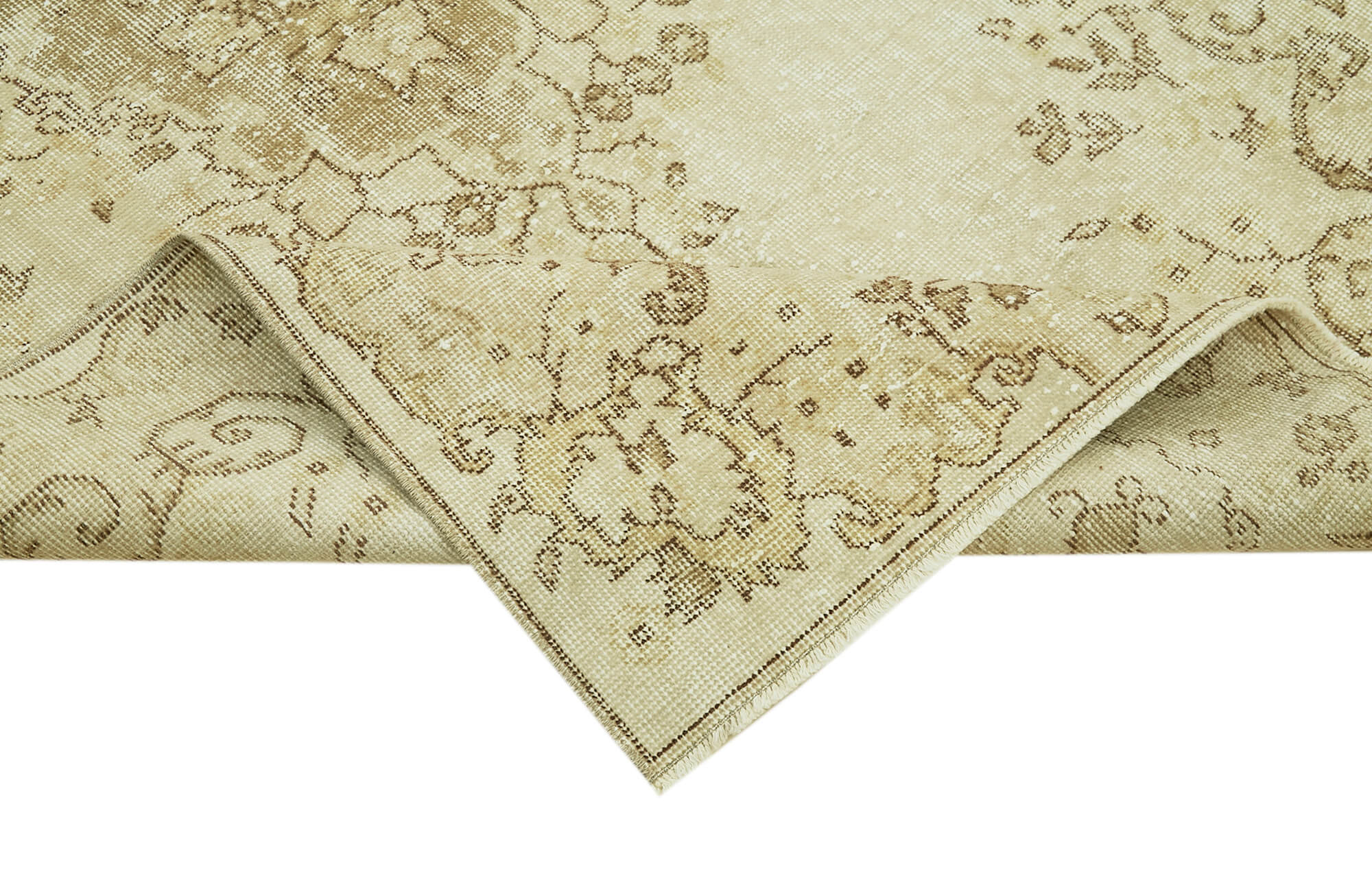 Handmade Wool Area Rug – Vintage Cotton Rug 4'5''x8'0'' Beige Turkish Carpet