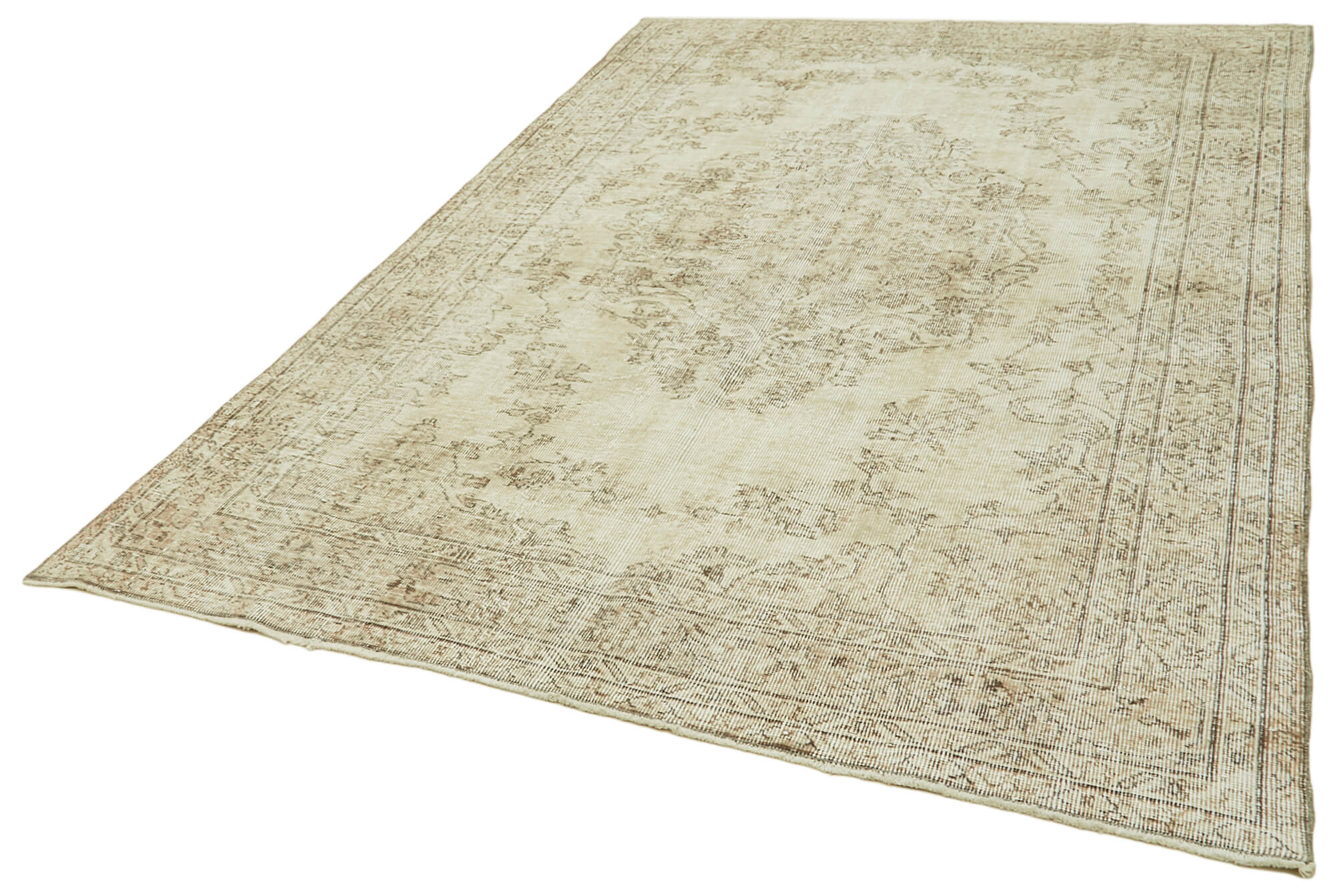 Vintage Cotton Wool Rug – Handmade Area Rug | Turkish Wool Carpet, Beige Vintage Carpet 5'11"x9'2"