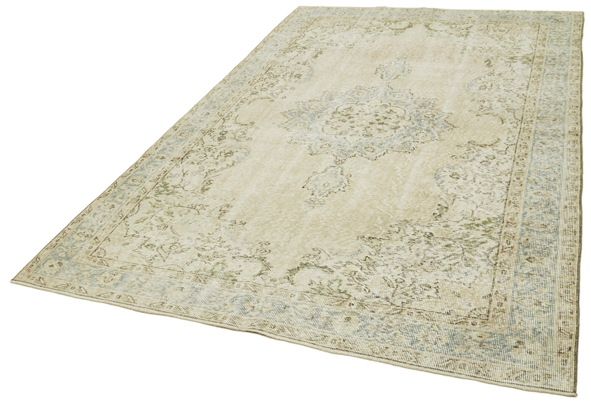 Handmade Wool Area Rug – Vintage Cotton Rug | Turkish Beige Wool Carpet 5'9''x9'3''