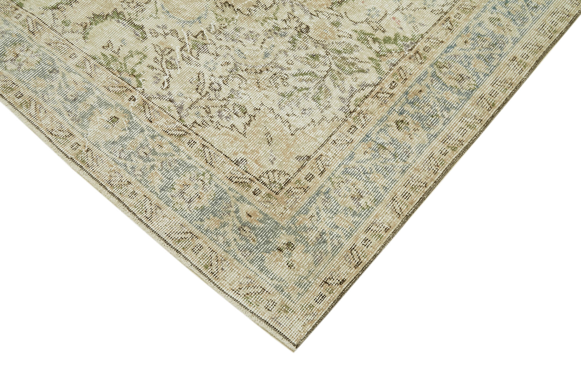Handmade Wool Area Rug – Vintage Cotton Rug | Turkish Beige Wool Carpet 5'9''x9'3''