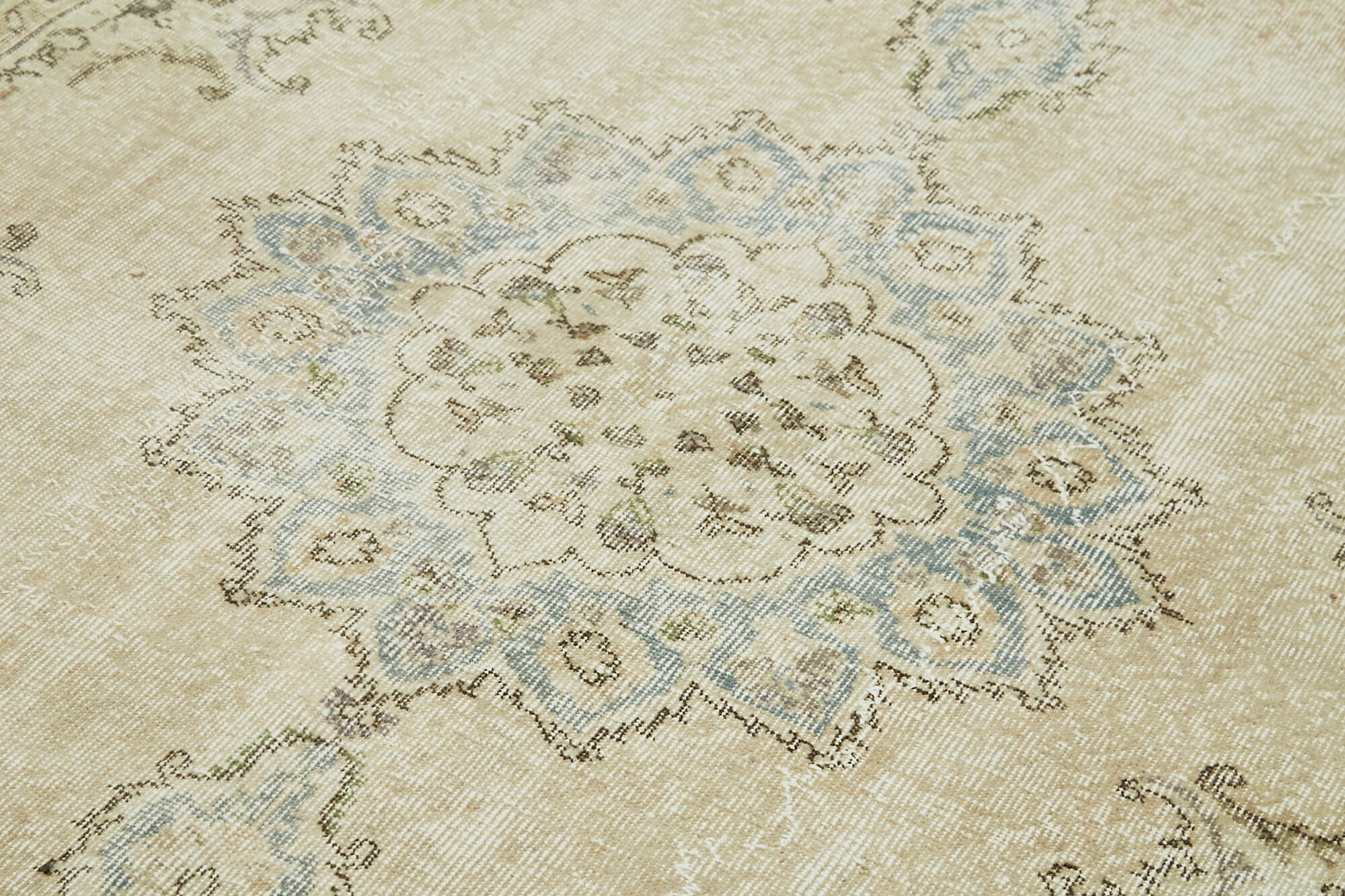 Handmade Wool Area Rug – Vintage Cotton Rug | Turkish Beige Wool Carpet 5'9''x9'3''