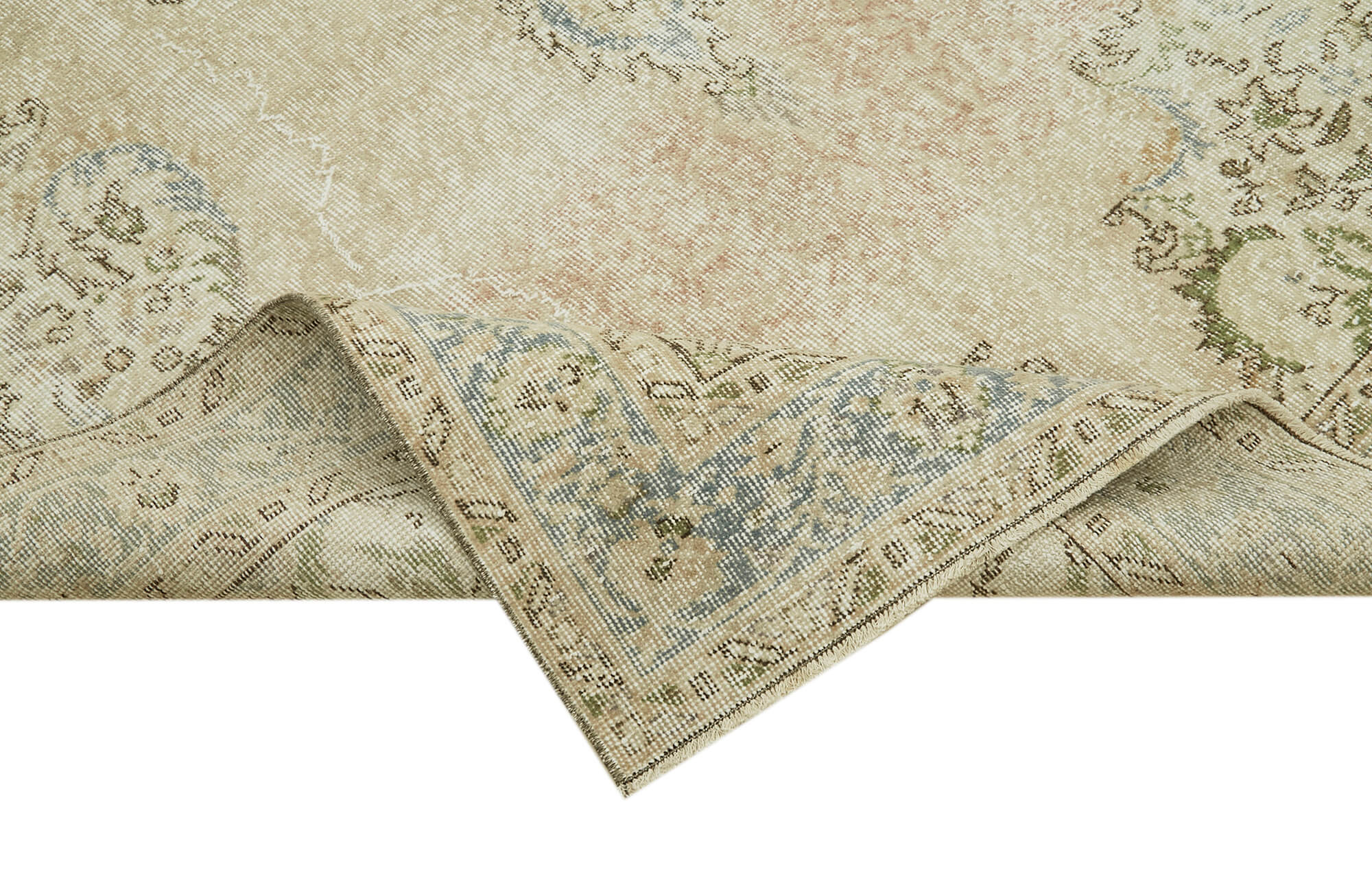 Handmade Wool Area Rug – Vintage Cotton Rug | Turkish Beige Wool Carpet 5'9''x9'3''