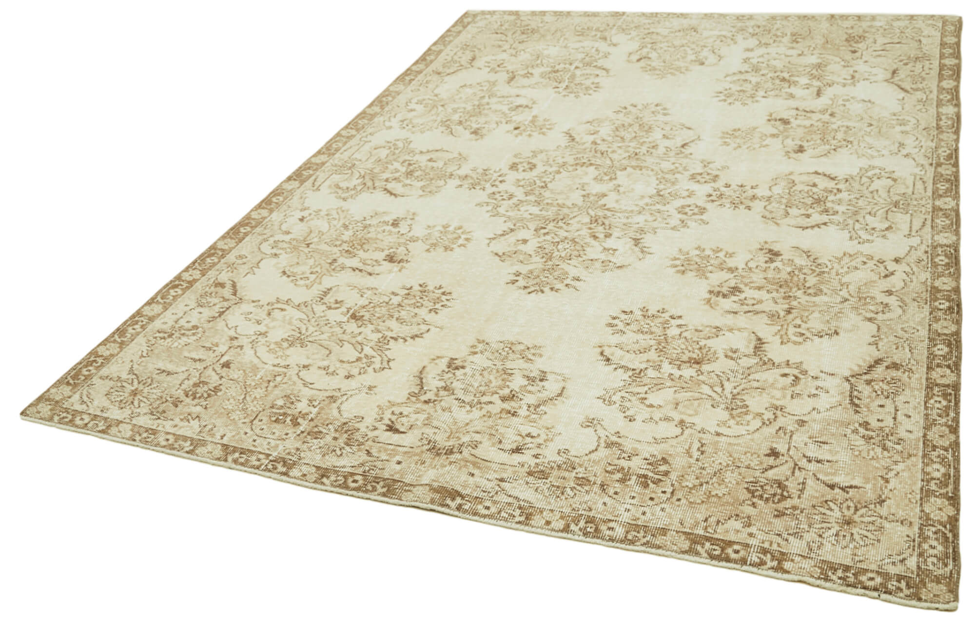 Vintage Wool Area Rug – Hand Woven Rug | Neutral Beige Cotton Wool Carpet 6'4''x9'3''