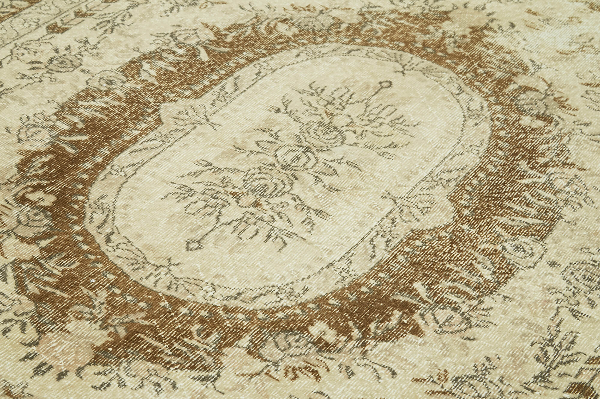 Handmade Vintage Area Rug – Beige Cotton Wool Carpet, Turkish Hand Knotted Classic