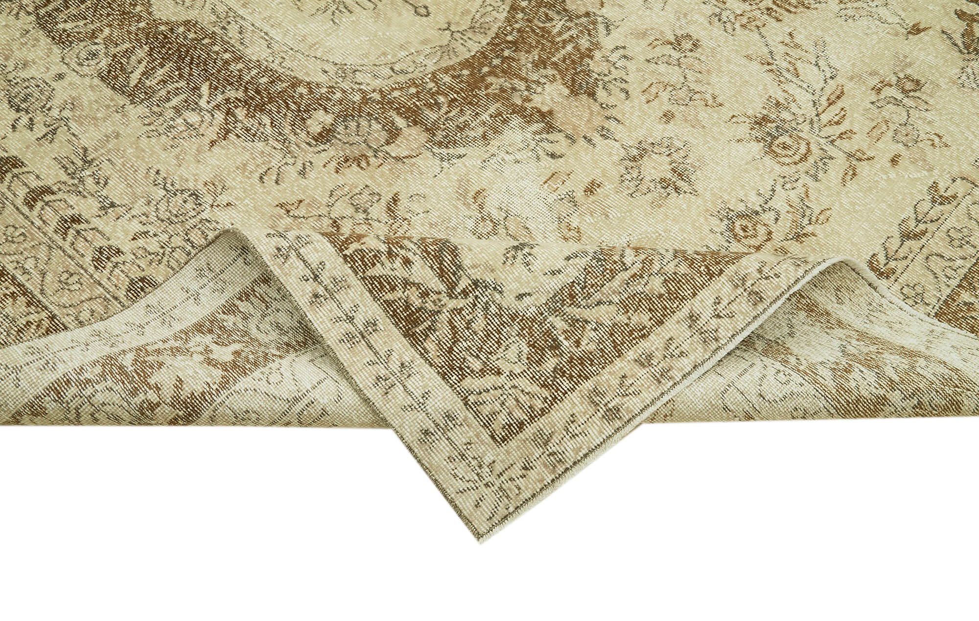 Handmade Vintage Area Rug – Beige Cotton Wool Carpet, Turkish Hand Knotted Classic