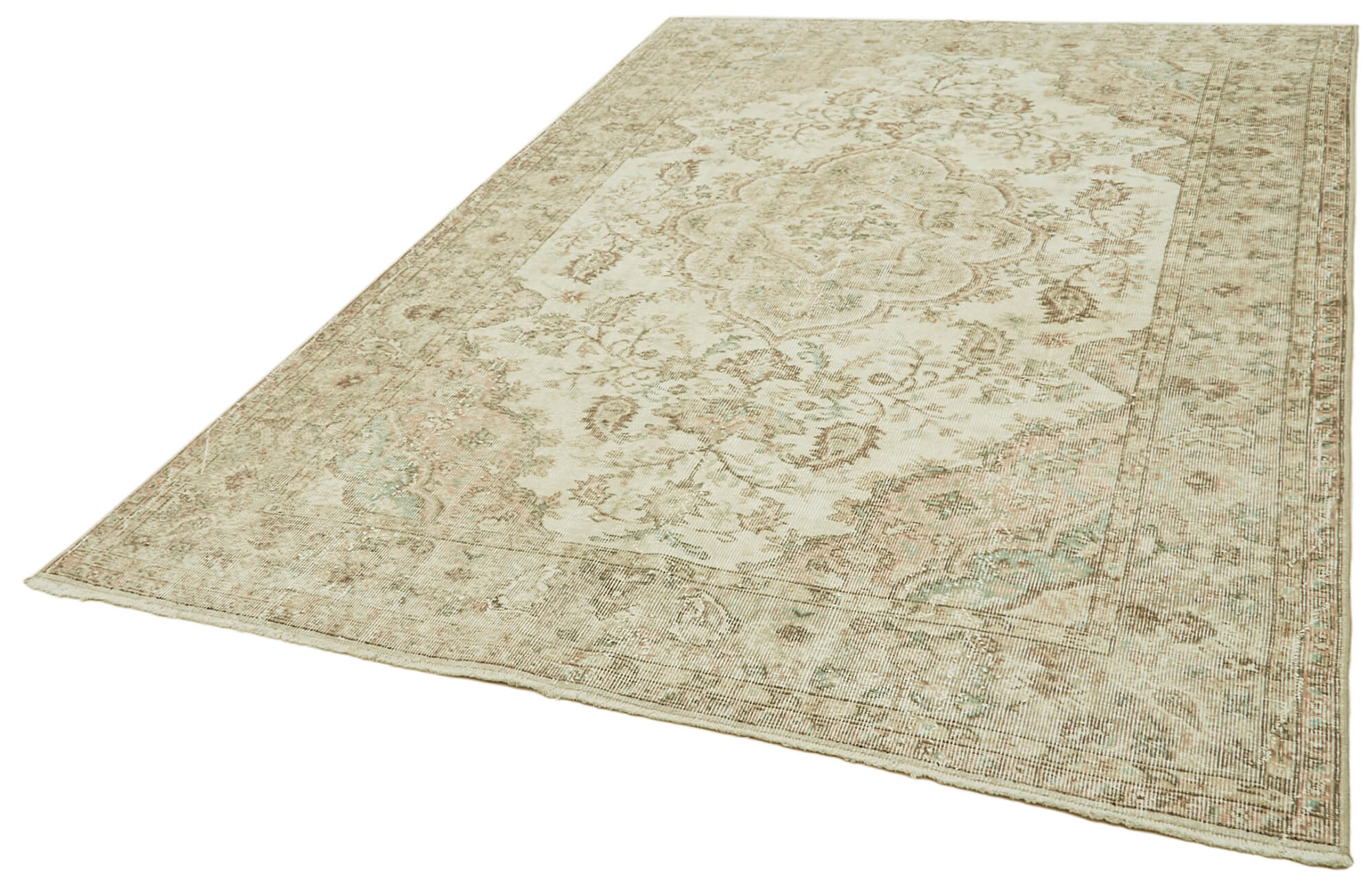 Handmade Vintage Area Rug – Neutral Beige Wool & Cotton, Turkish Hand Knotted 6'4''x9'5''