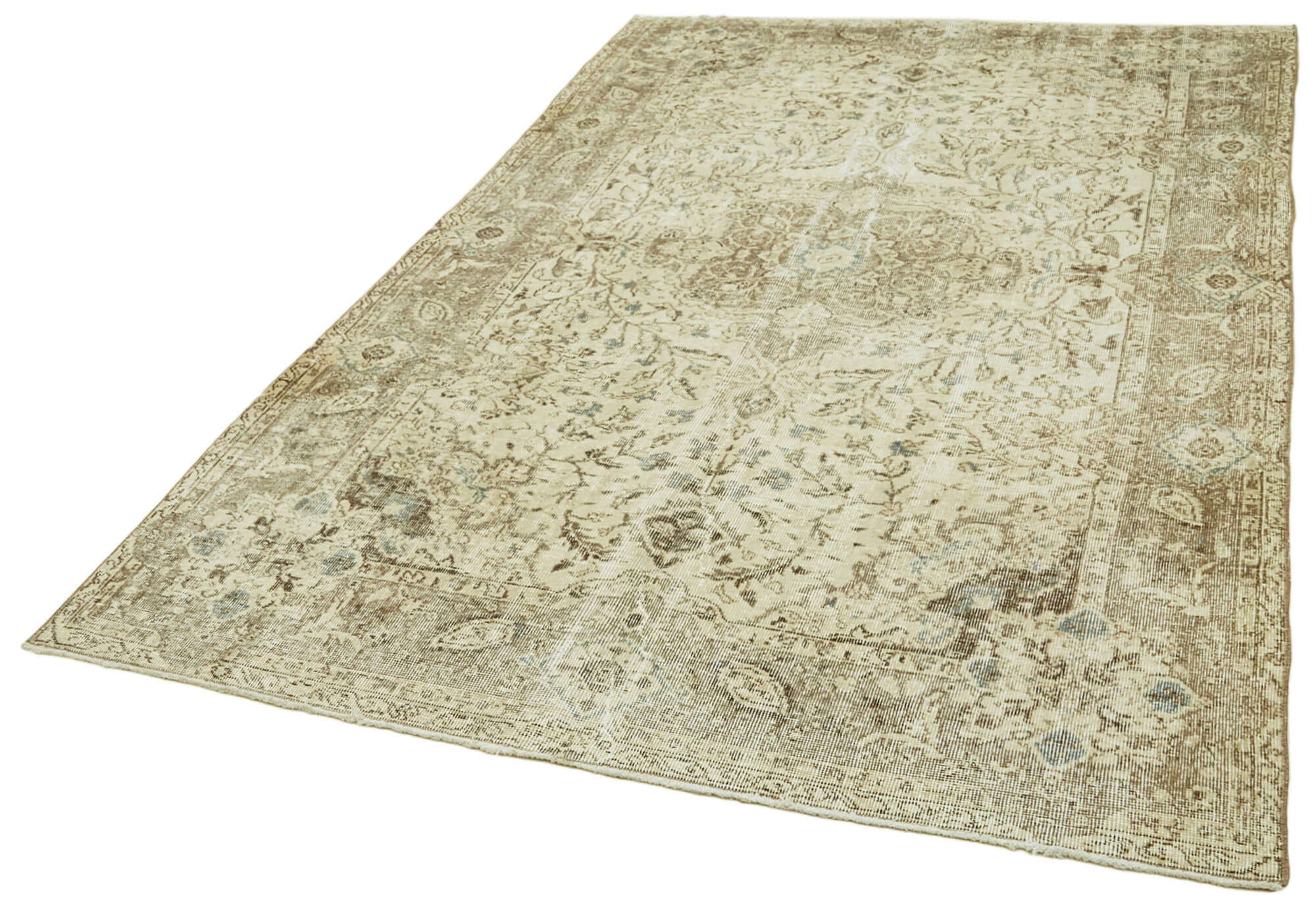 Handmade Wool Area Rug – Vintage Cotton Rug Beige 5'9'' x 9'5'' Bohemian Style
