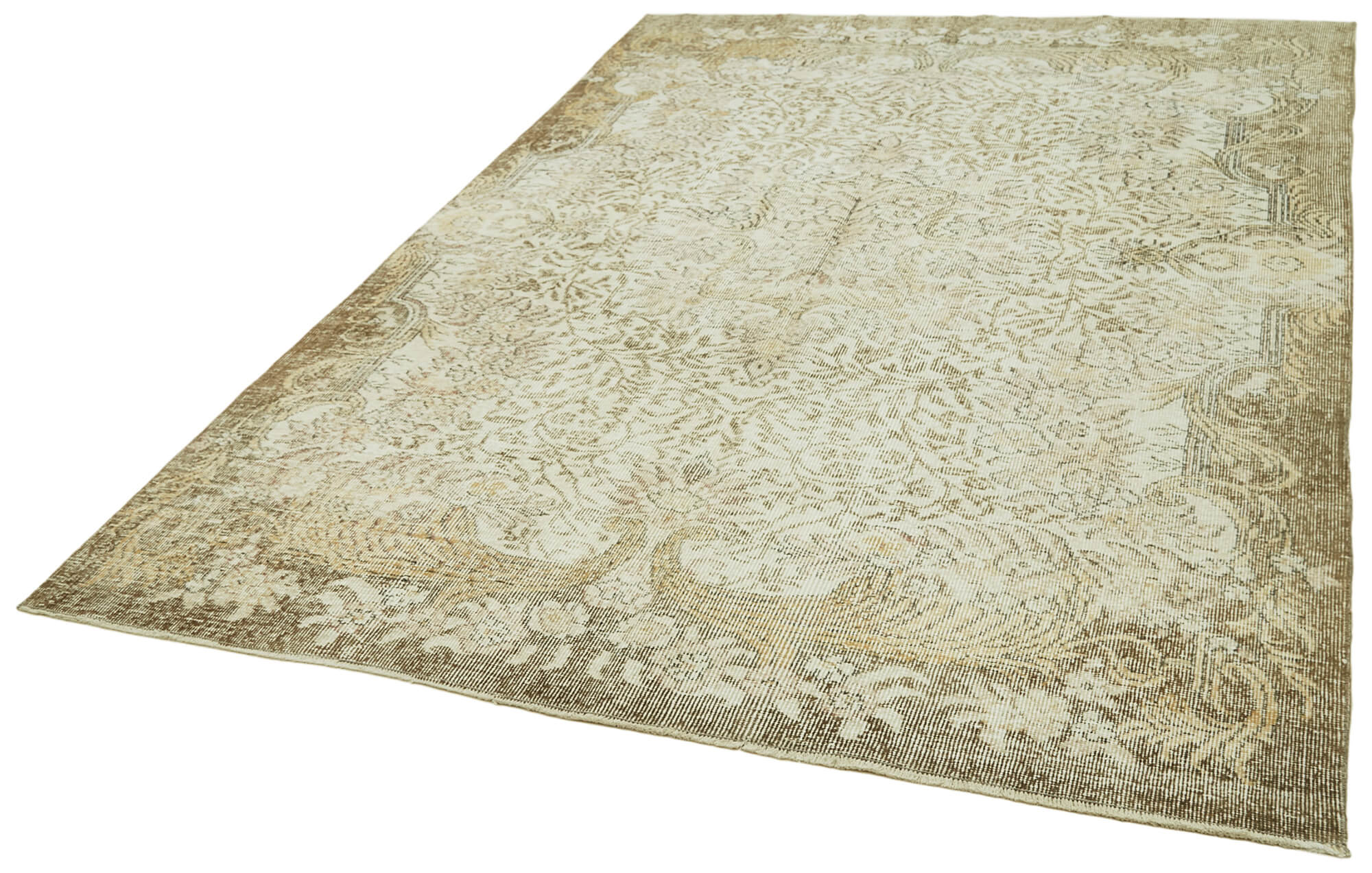 Handmade Vintage Area Rug – Beige Wool Carpet, Turkish Hand Knotted, 6'3'' x 9'1''