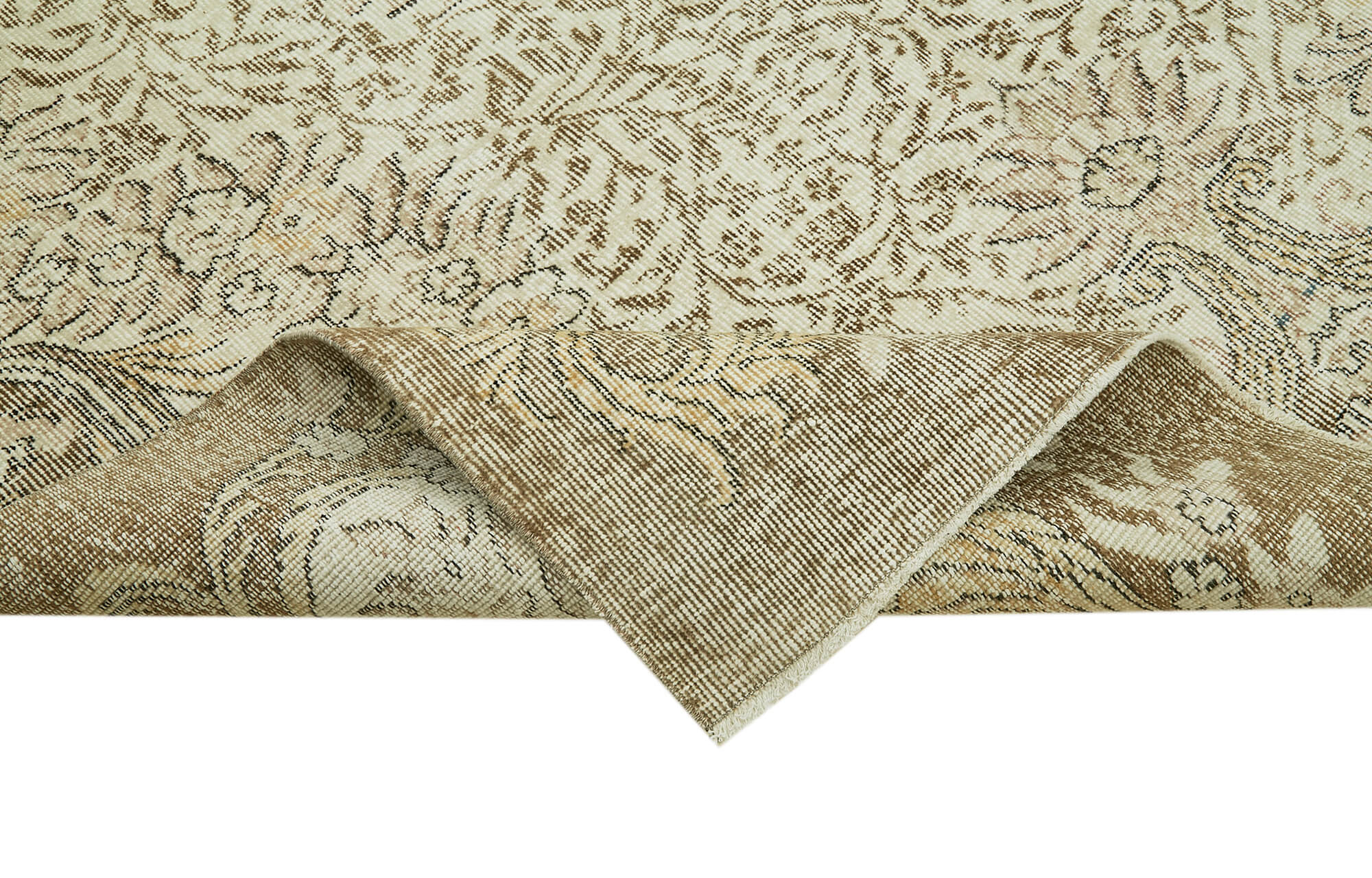Handmade Vintage Area Rug – Beige Wool Carpet, Turkish Hand Knotted, 6'3'' x 9'1''