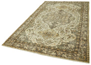 Handmade Vintage Area Rug – Beige Cotton Wool Rug 5'8'' x 9'4'' | Turkish Hand Knotted