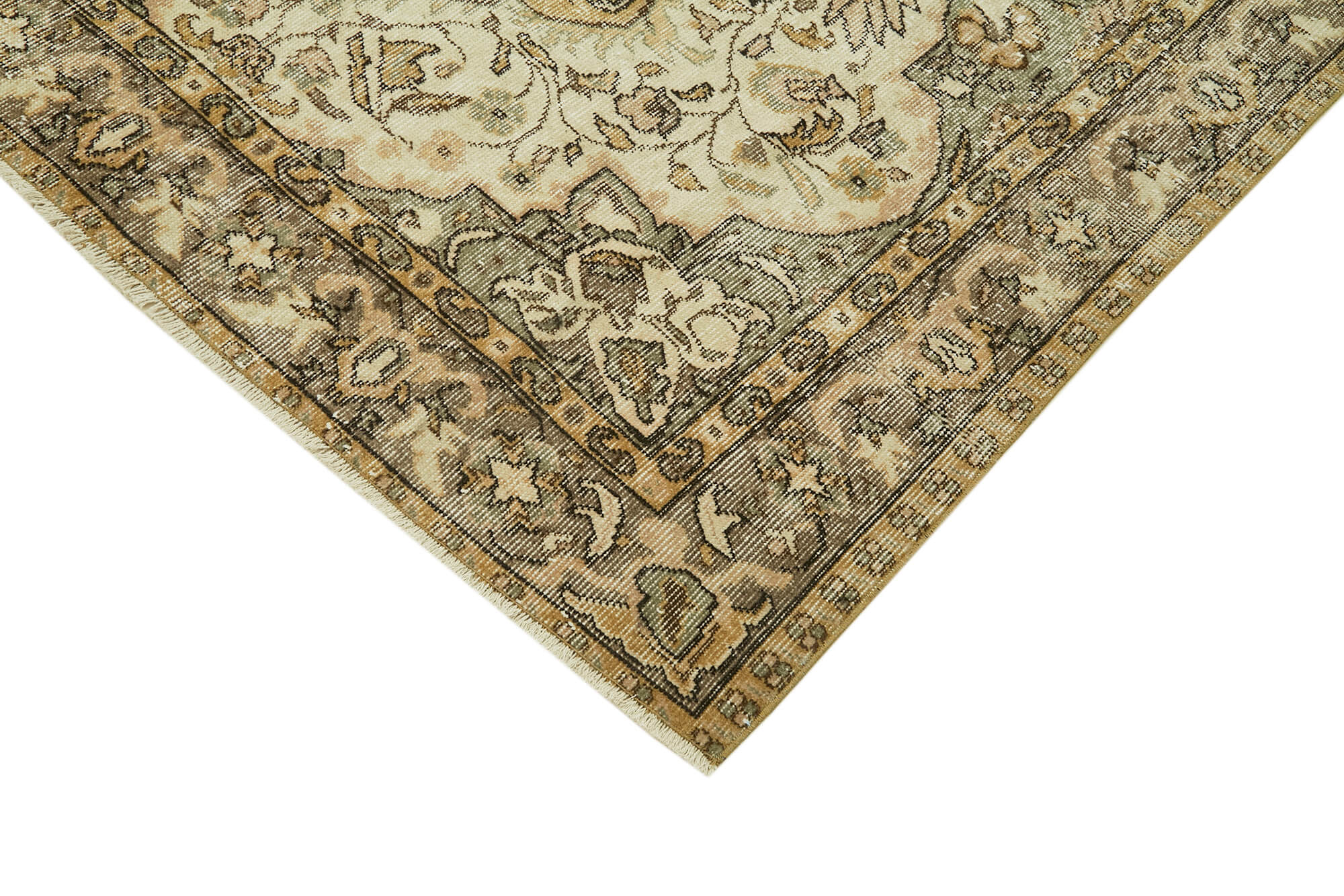 Handmade Vintage Area Rug – Beige Cotton Wool Rug 5'8'' x 9'4'' | Turkish Hand Knotted