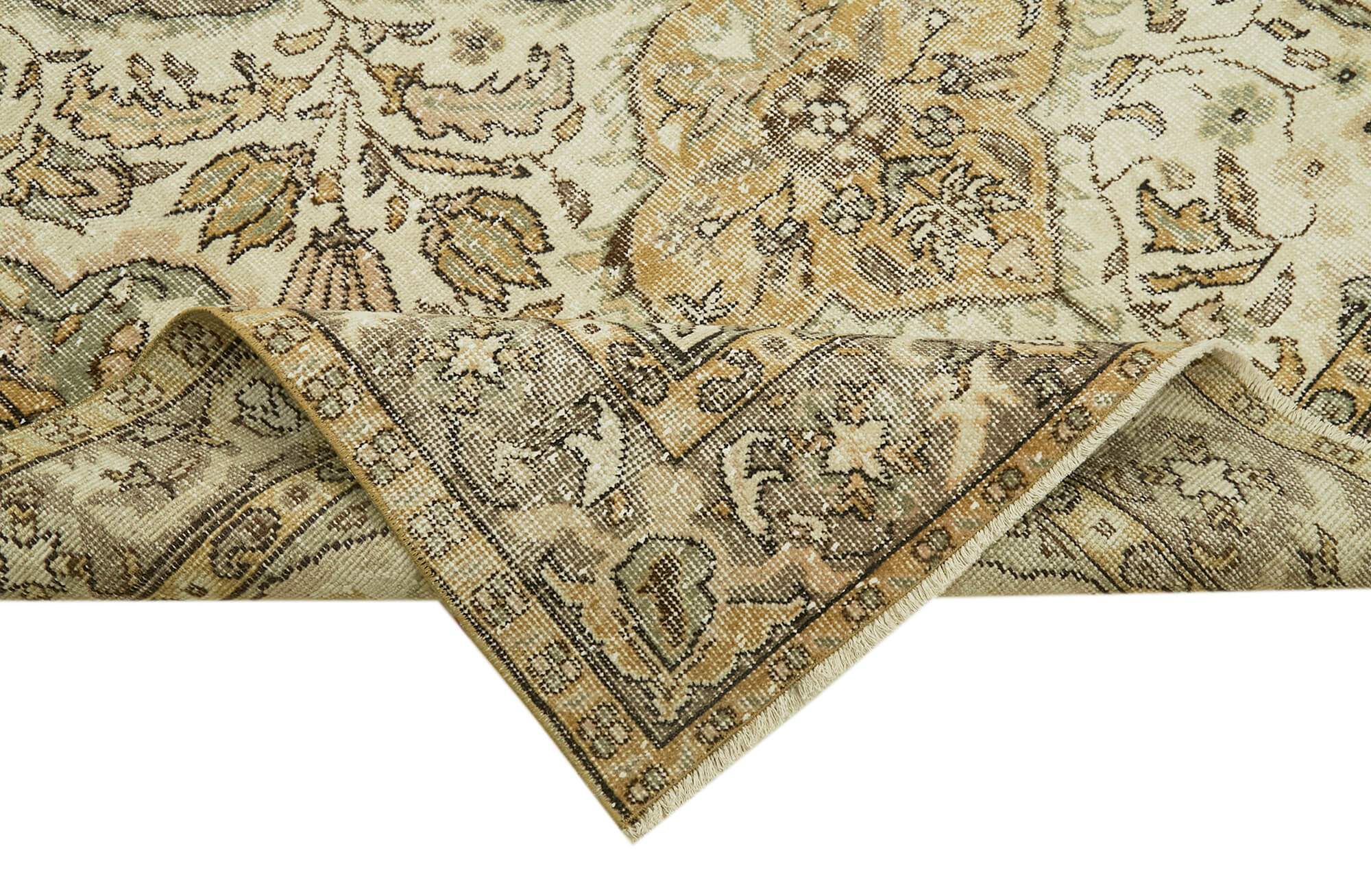 Handmade Vintage Area Rug – Beige Cotton Wool Rug 5'8'' x 9'4'' | Turkish Hand Knotted