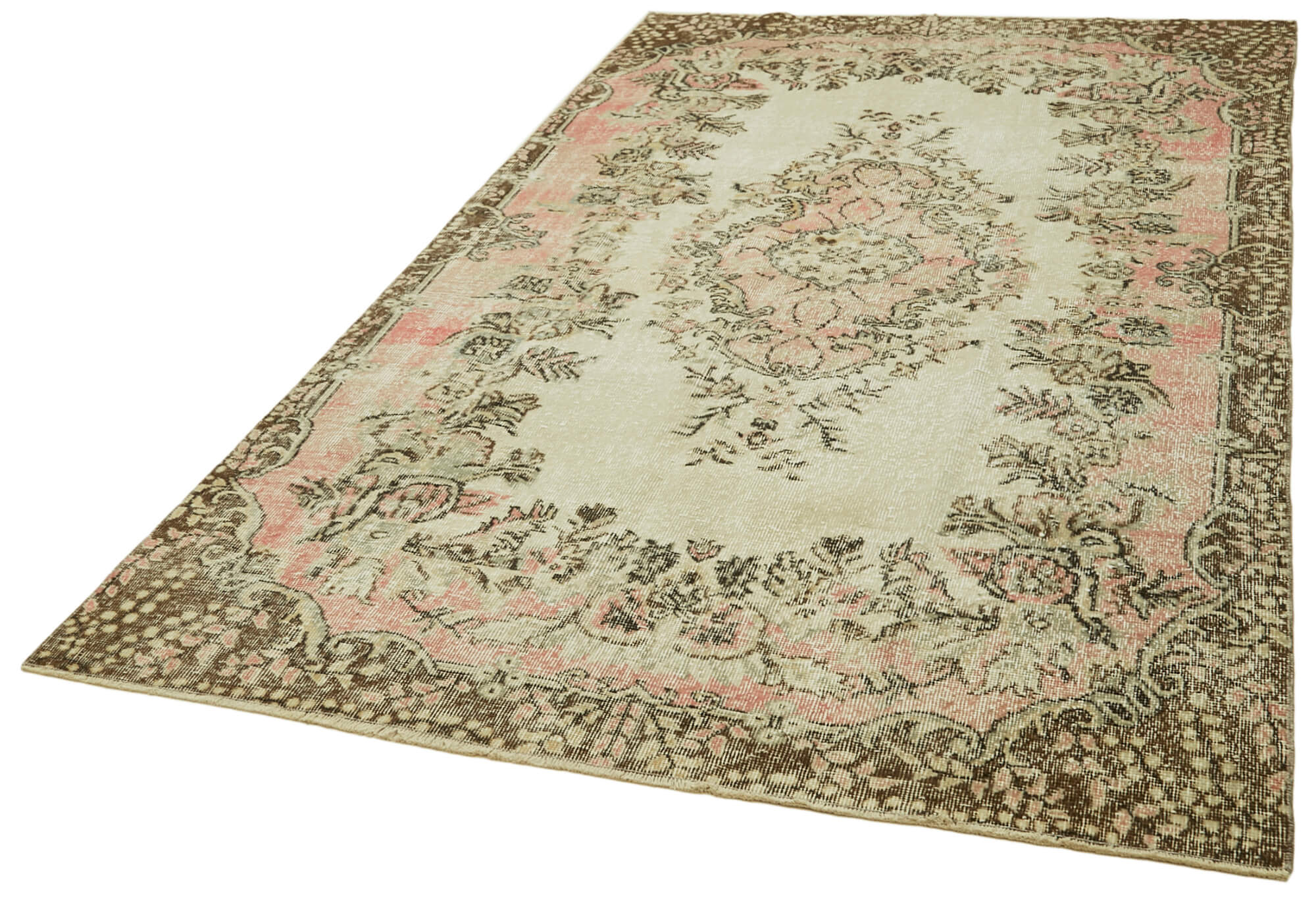 Vintage Cotton Wool Rug – Handmade Area Rug 5'5'' x 9'4'' Beige Wool Carpet