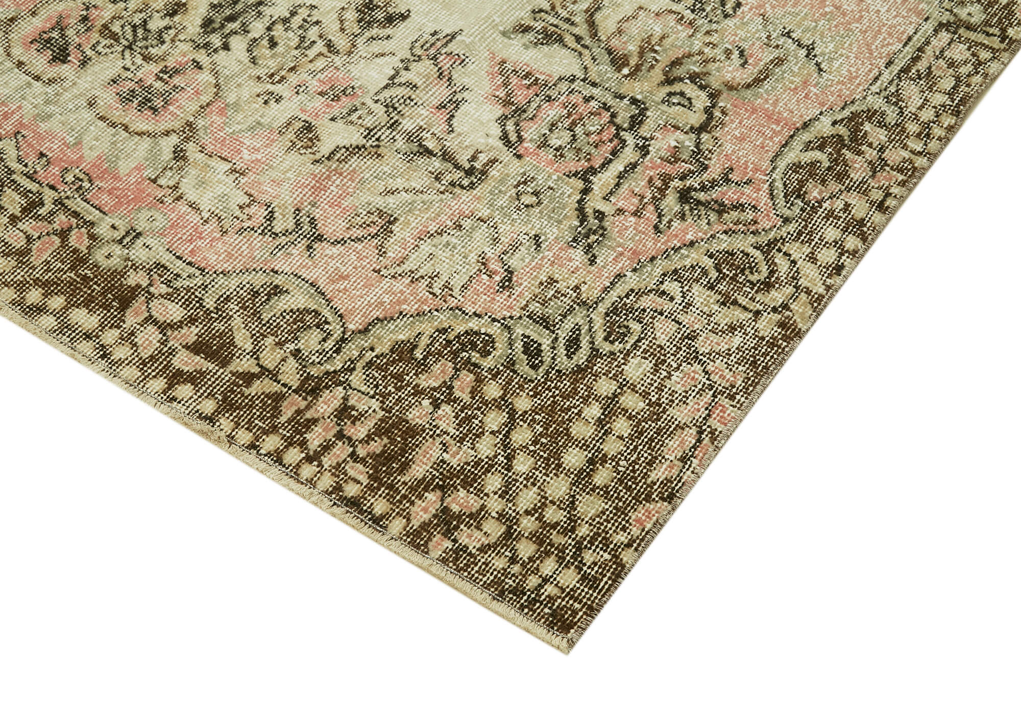 Vintage Cotton Wool Rug – Handmade Area Rug 5'5'' x 9'4'' Beige Wool Carpet