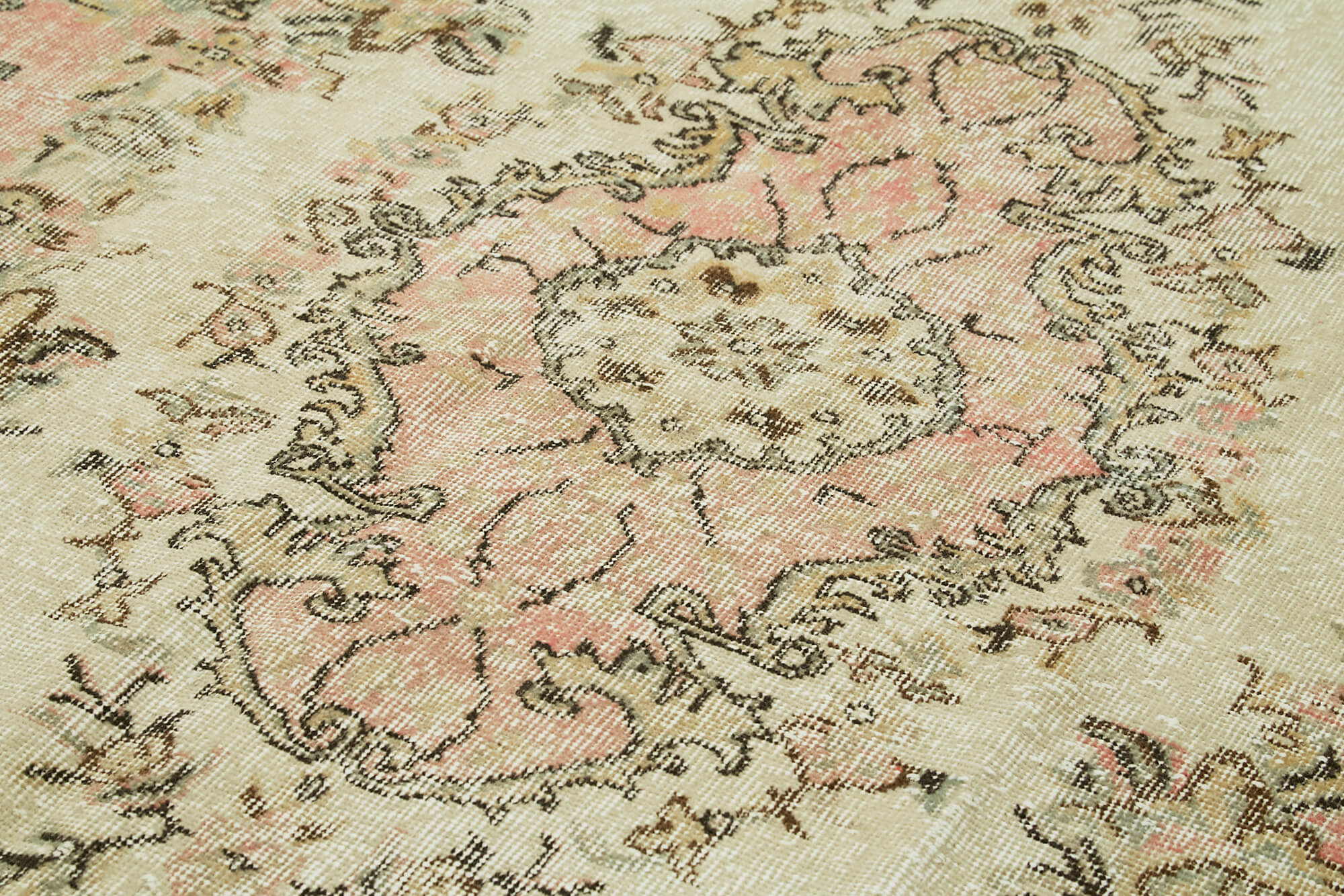 Vintage Cotton Wool Rug – Handmade Area Rug 5'5'' x 9'4'' Beige Wool Carpet