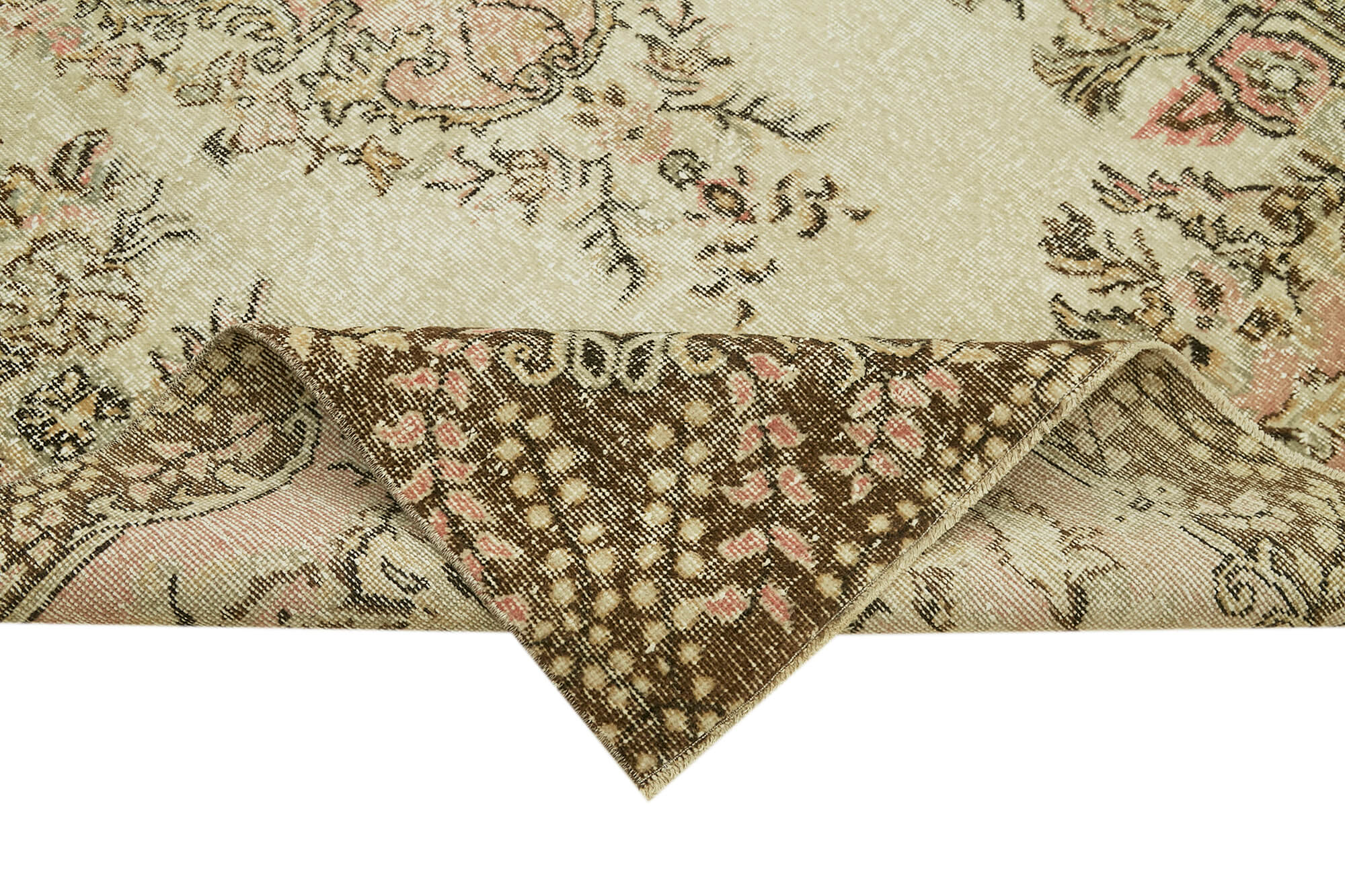Vintage Cotton Wool Rug – Handmade Area Rug 5'5'' x 9'4'' Beige Wool Carpet