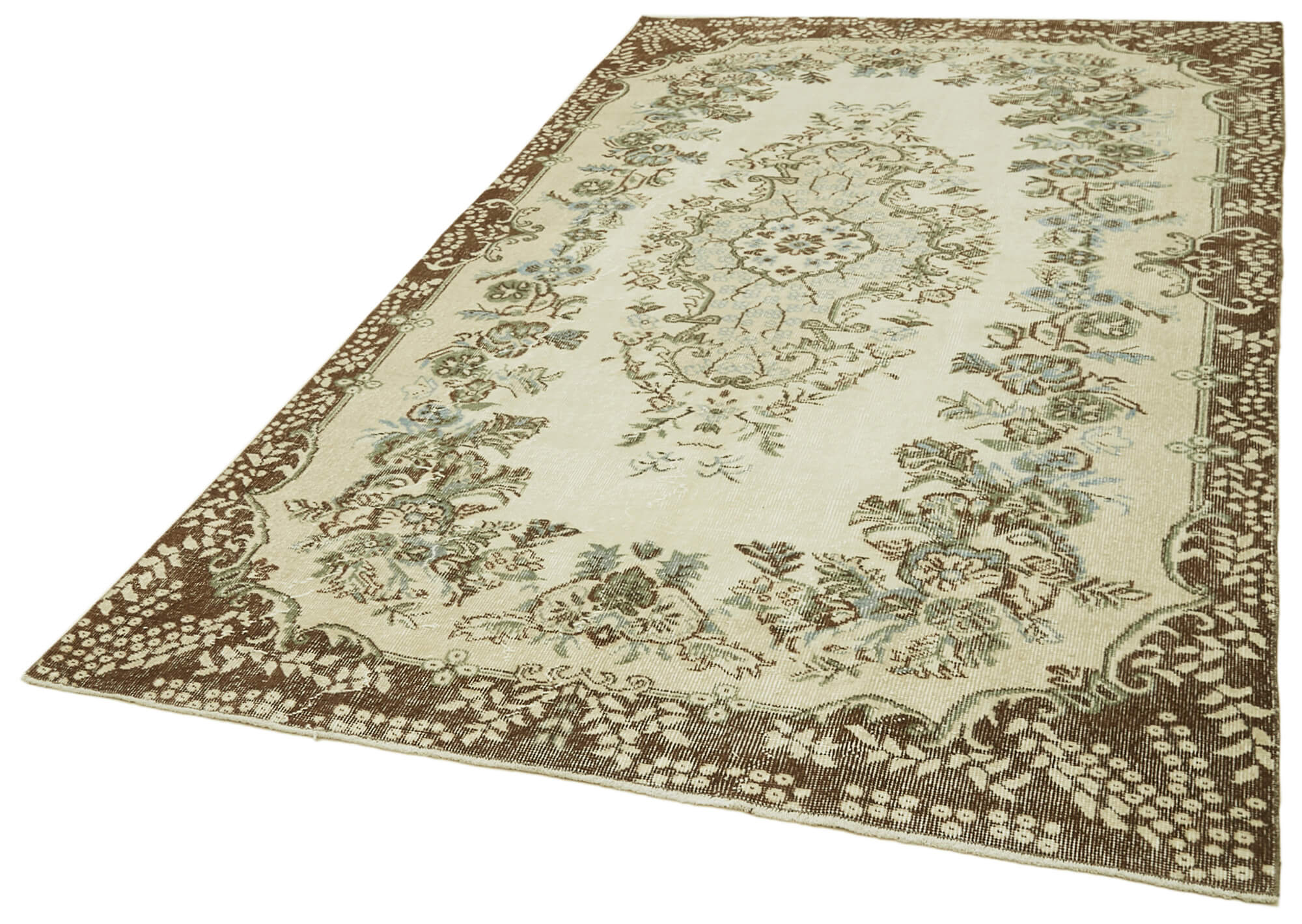Handmade Wool Area Rug - Vintage Cotton Rug Beige 5'7'' x 9'5'' Durable Cotton Weave