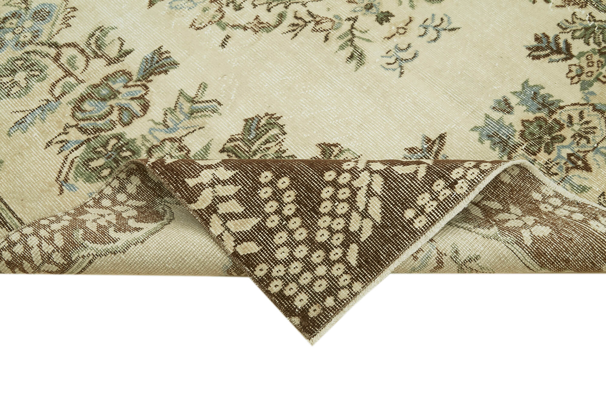 Handmade Wool Area Rug - Vintage Cotton Rug Beige 5'7'' x 9'5'' Durable Cotton Weave