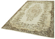 Handmade Wool Area Rug - Vintage Cotton Rug Beige Area Carpet 5'5''x8'6''